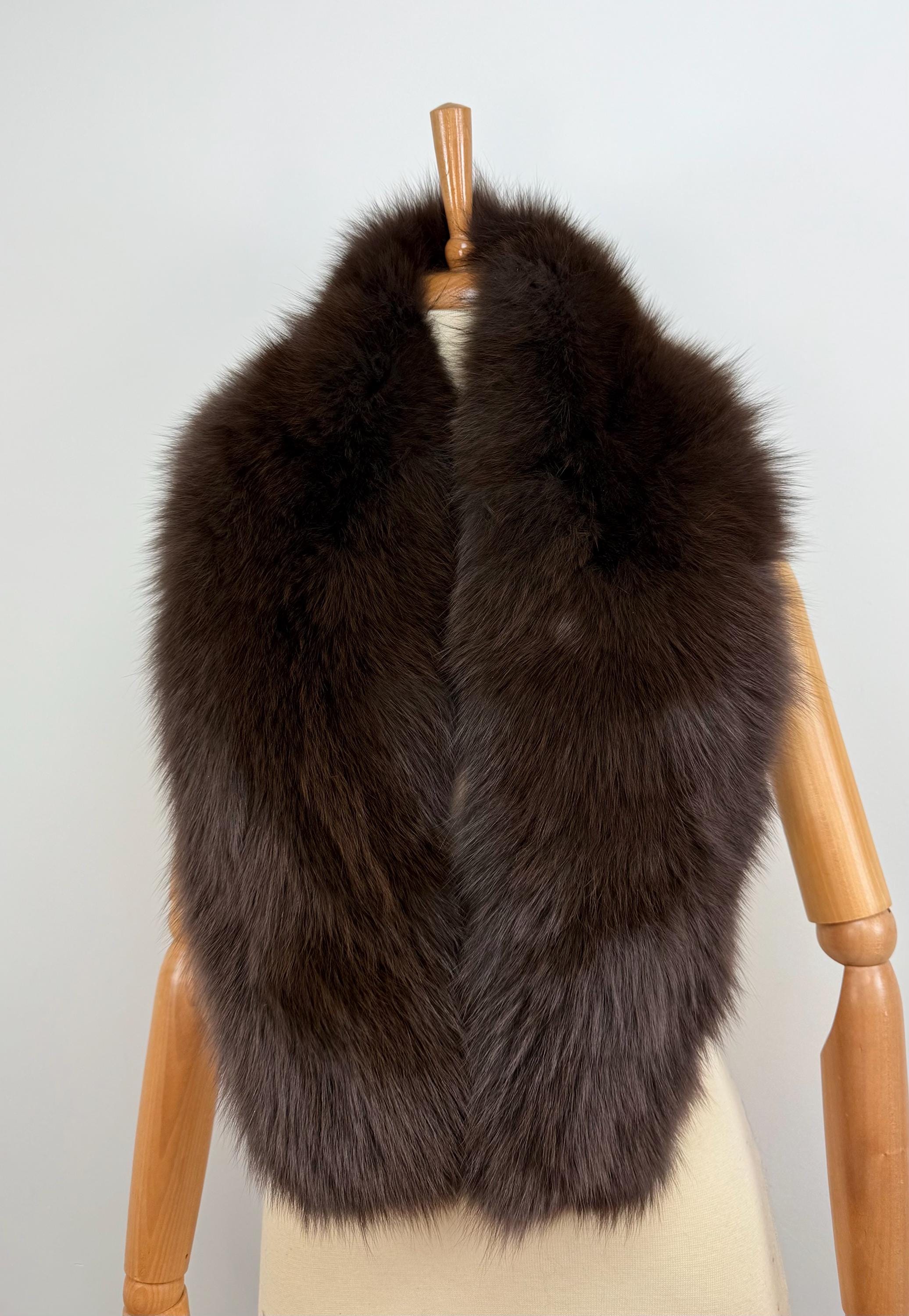 Brown Fox Fur Stole – Real Fur Wrap, Extra Long, Handmade in Greece