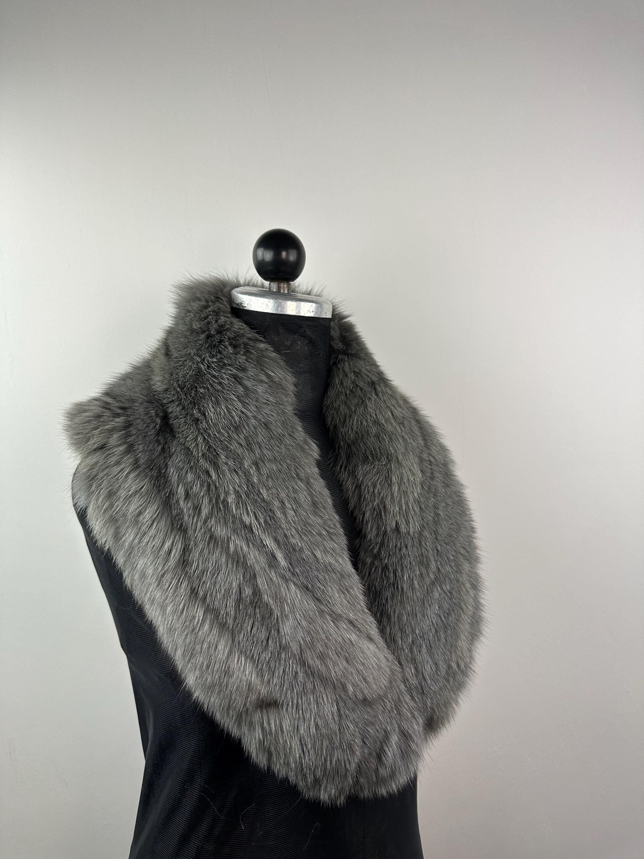 Luxury Gray Fox Fur Collar – Real Fur, Handmade in Greece, Elegant Neck Accessory