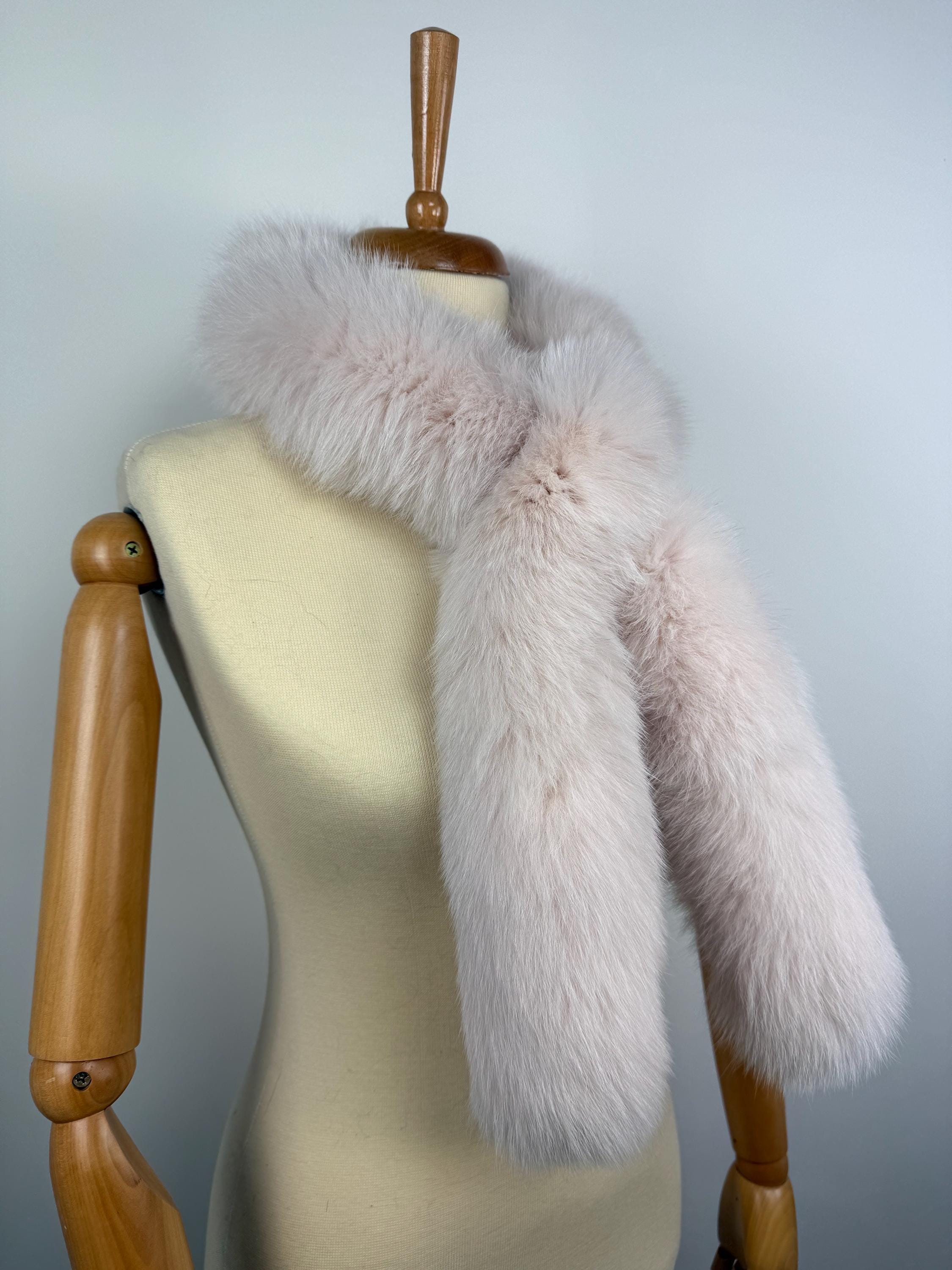 Genuine Baby Pink Fox Fur Scarf - Fluffy Real Fur