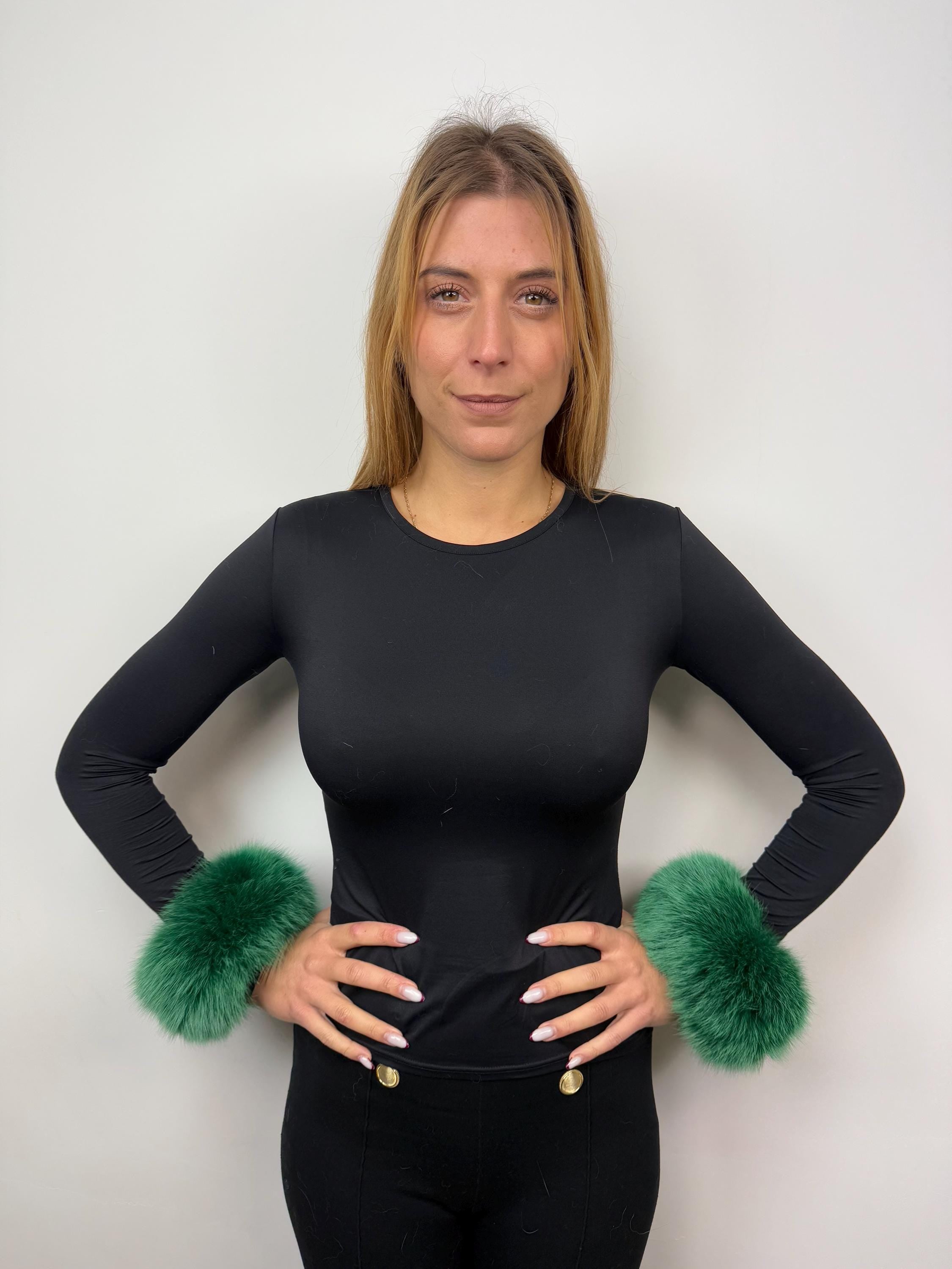 Green Fox Fur Cuffs: Fur Fluffy Wrist Warmers