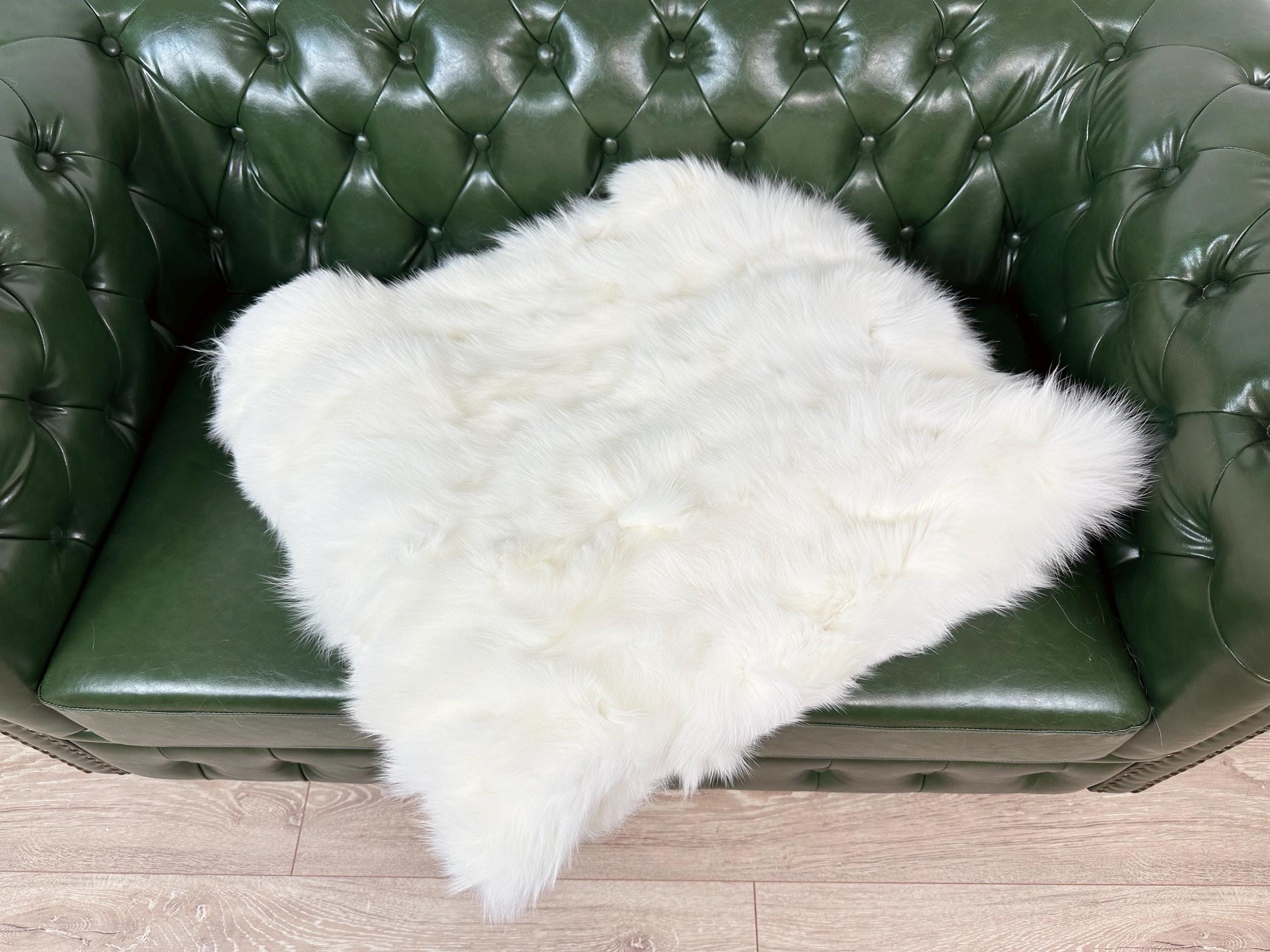 Handmade White Shadow Fox Fur Blanket: Luxury Bedspread Throw