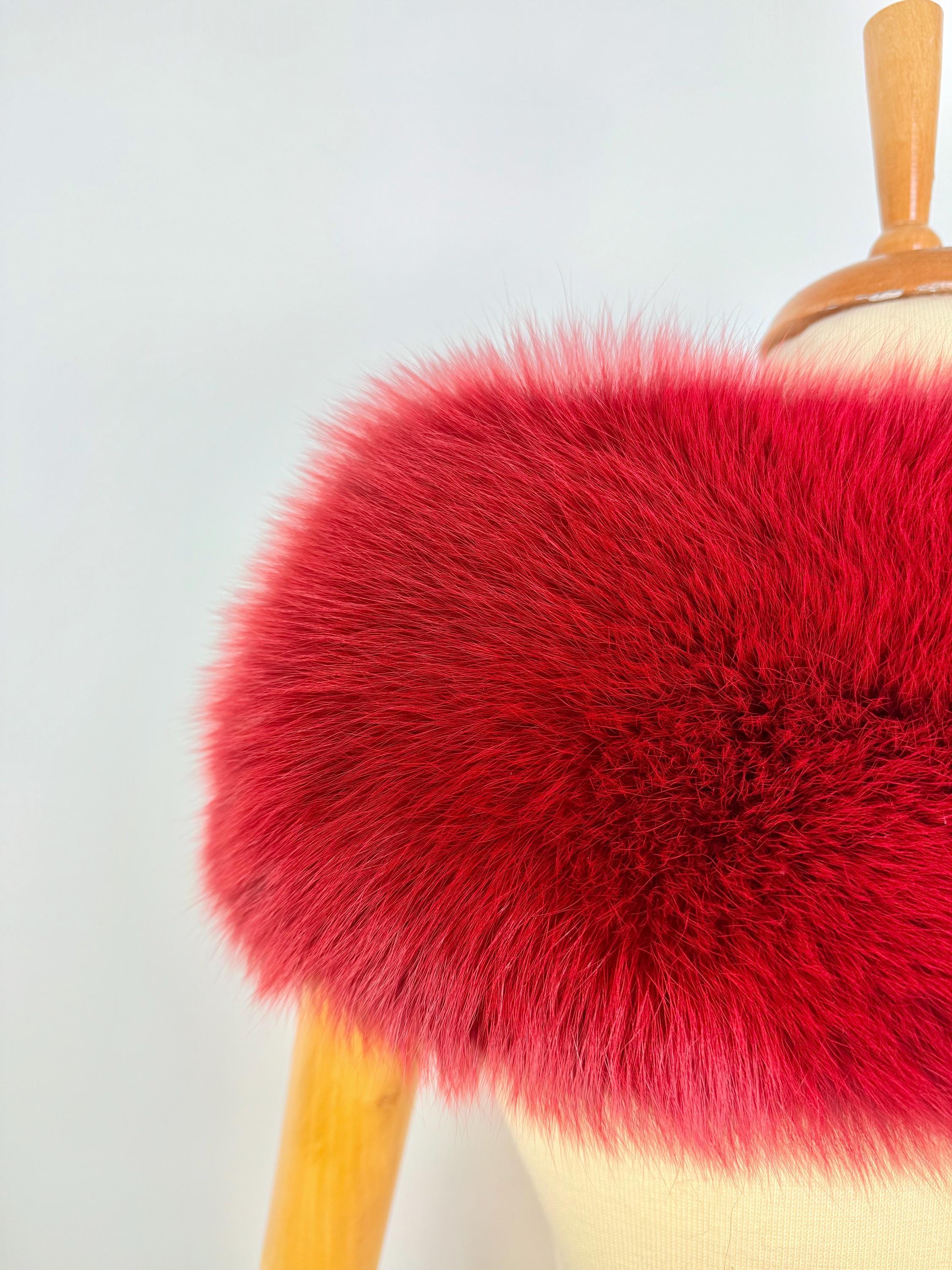 Red Fur Collar, Real Fox Fur Collar, Handmade Fur Collar, Luxury Winter Fur Accessory