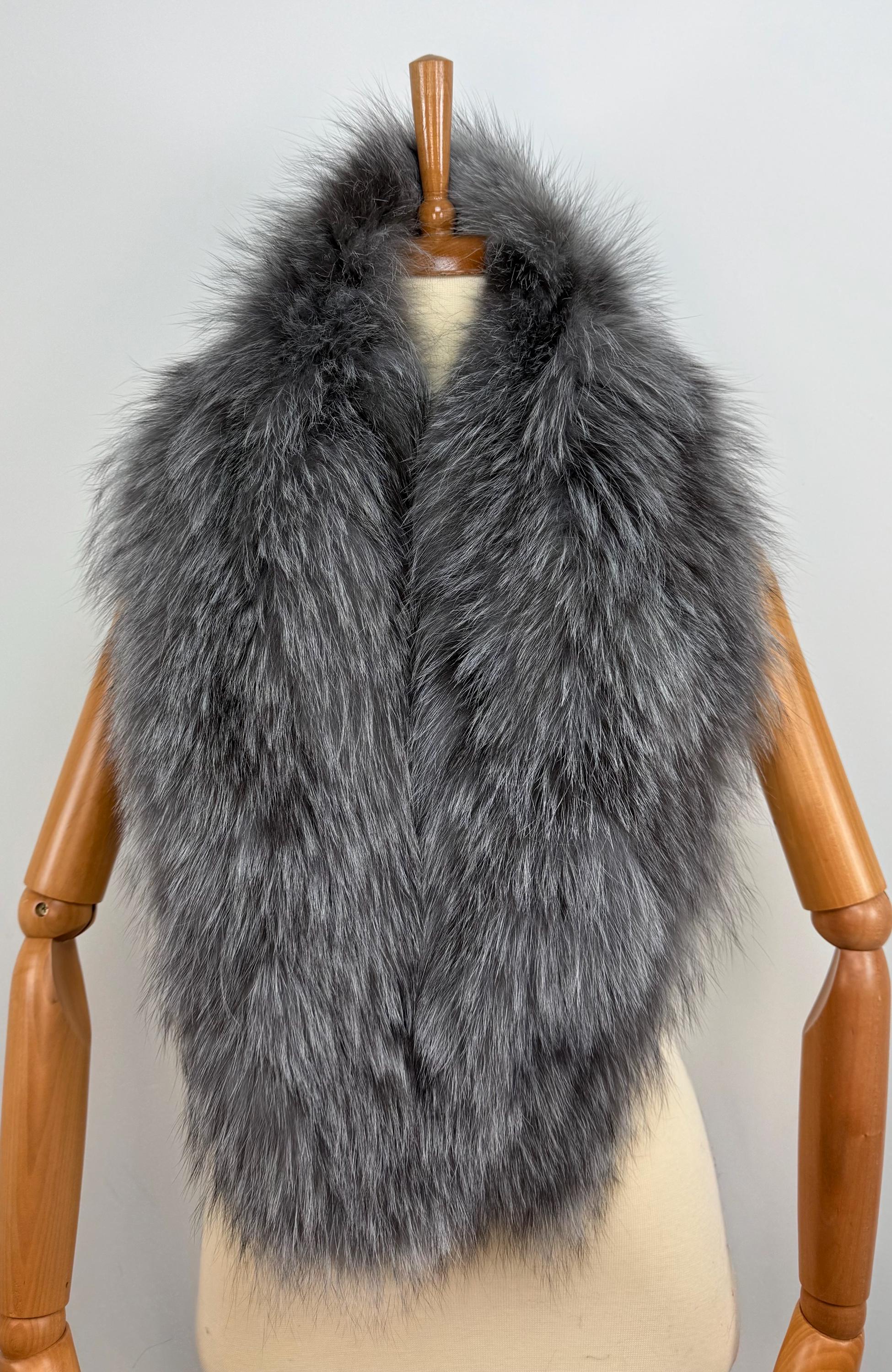 Frost Fox Fur Stole – Real Fox Fur Wrap, Extra Long Luxury Fur, Handmade in Greece