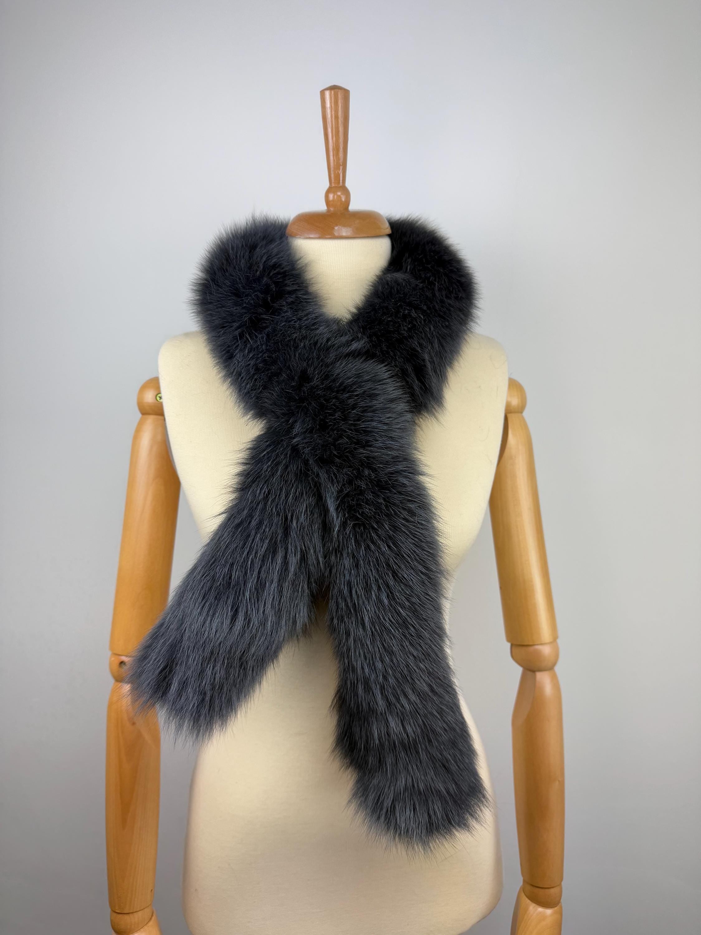 Dark Gray Fox Fur Scarf: Warm Genuine Fur Accessory