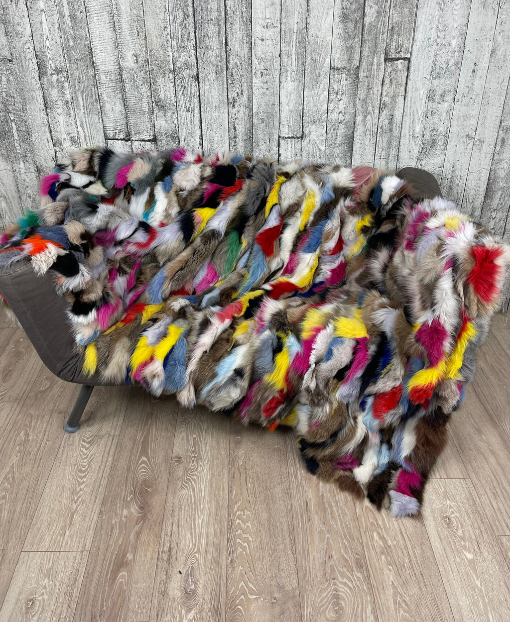 Luxury Multicolour Fox Fur Throw: Handmade Real Fur Blanket