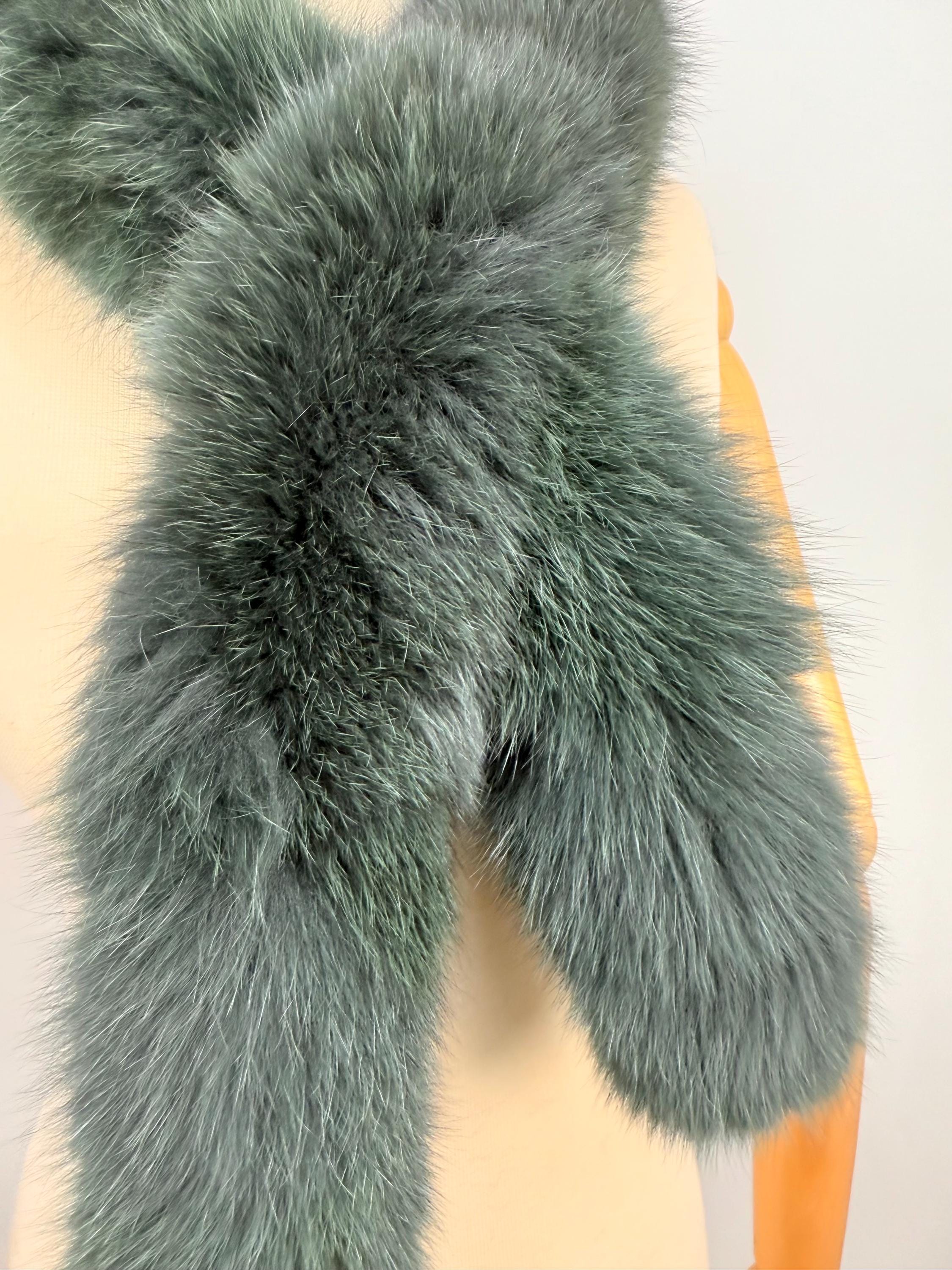 Green Fox Fur Scarf – Real Fur Scarf, Handmade in Greece, Luxury Winter Scarf
