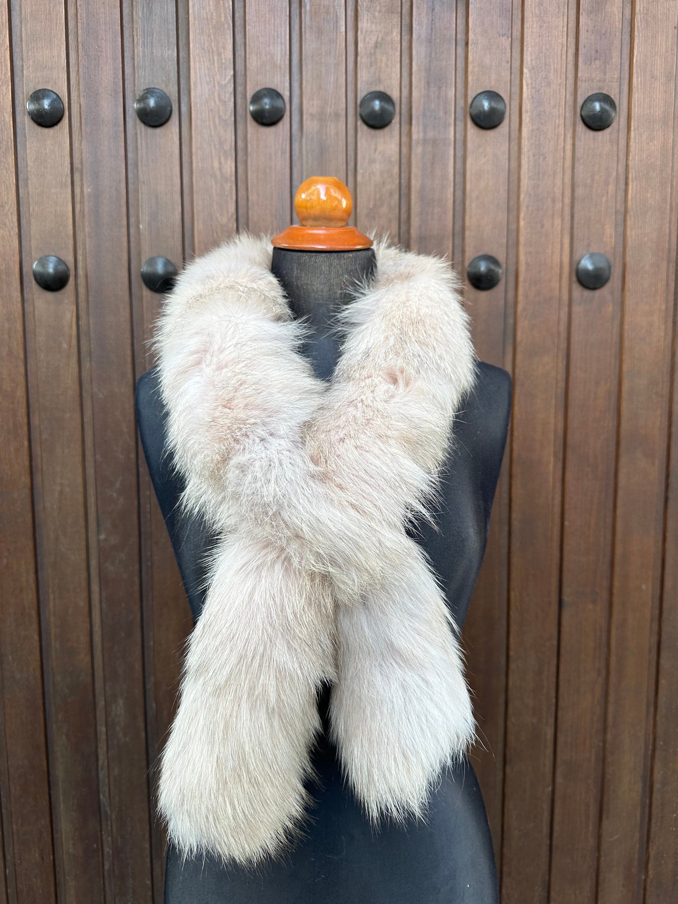 Luxury Beige Fox Fur Scarf: Genuine Fur, Winter Accessories Neck Warmer