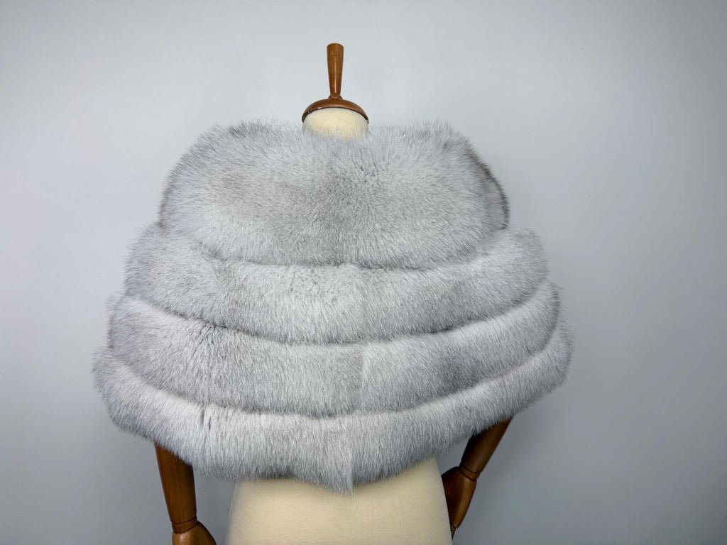 Luxury Blue Fox Fur Stole: Real Ice White Fur Bridal Shawl