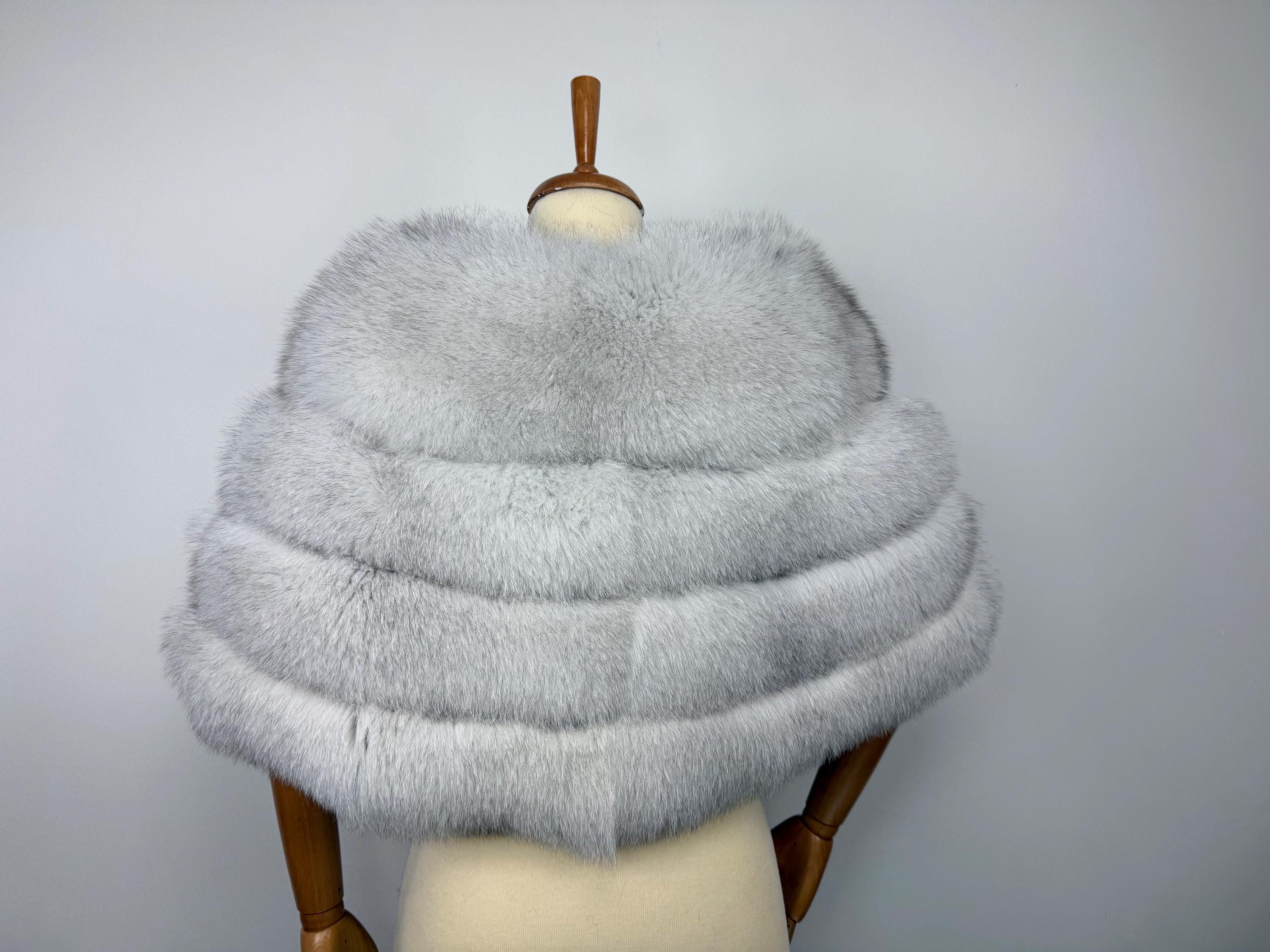 Luxury Blue Fox Fur Stole: Real Ice White Fur Bridal Shawl