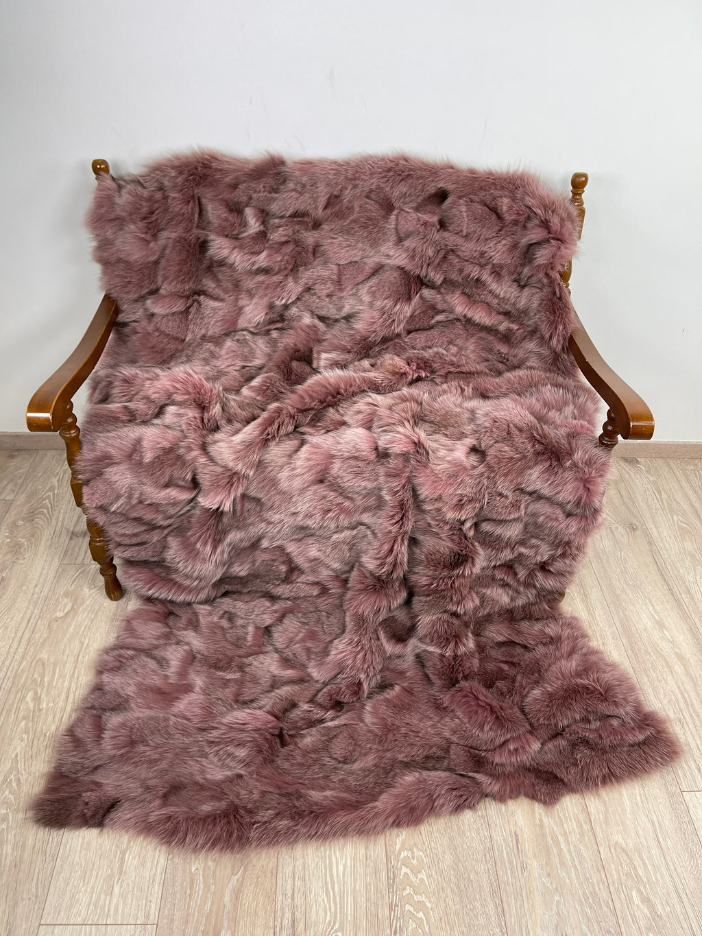 Dusty Rose Fox Fur Blanket – Real Fur Throw, Handmade in Greece, Luxury Fur Blanket