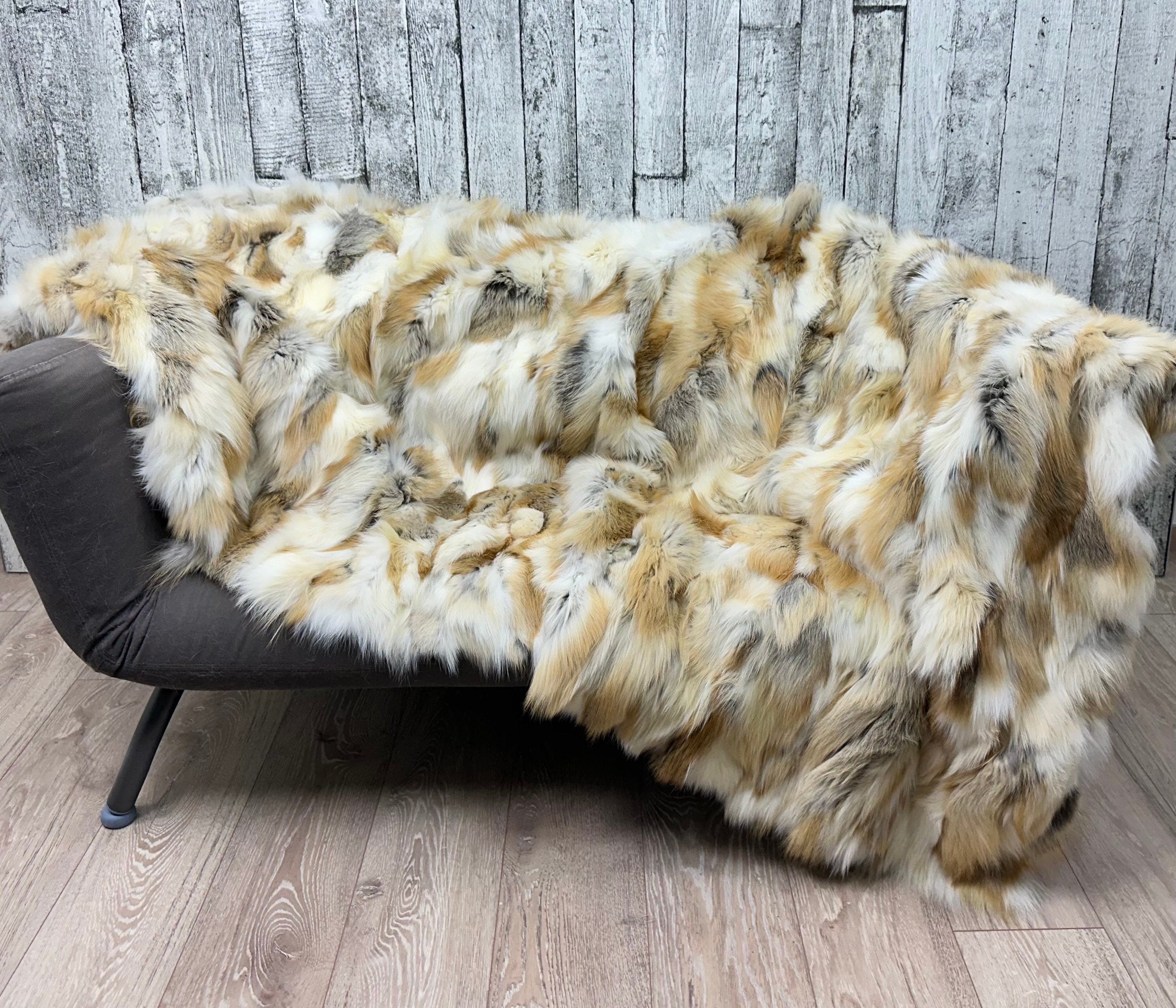 Luxury Fox Fur Blanket: Handmade Golden Island Throw
