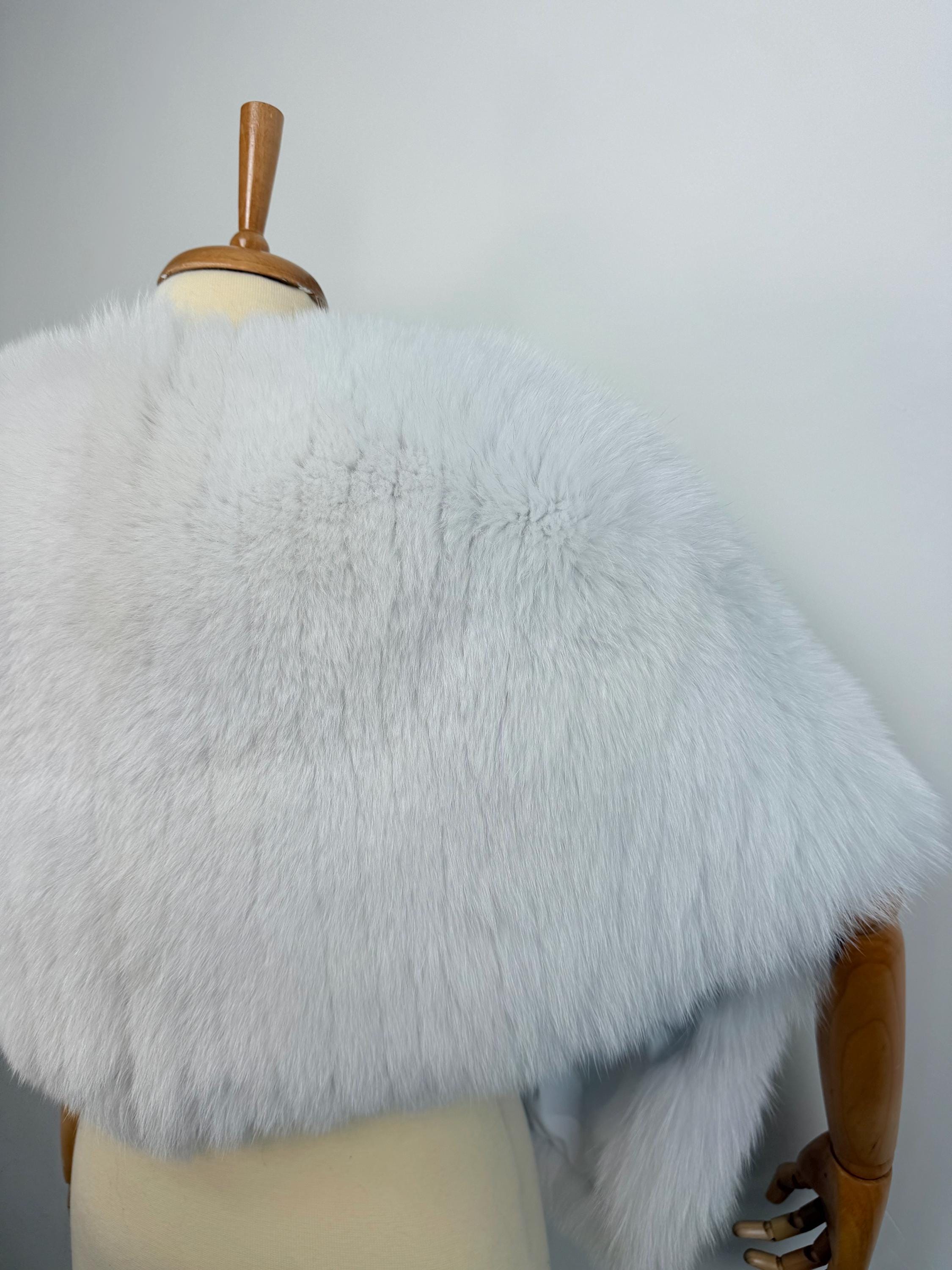 Luxury White Fox Fur Bridal Wrap – Real Fur Evening Shawl, Handmade in Greece