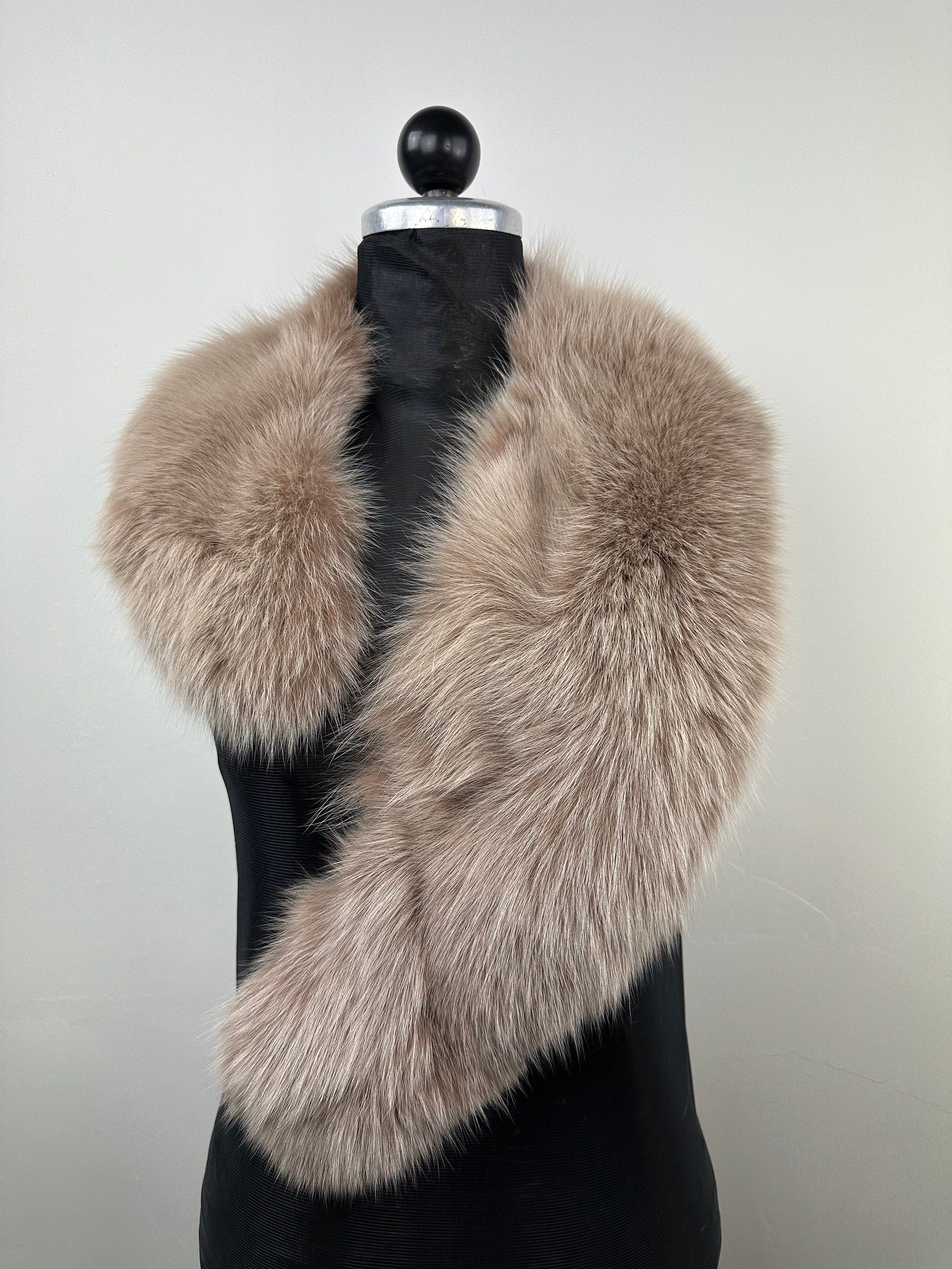 Genuine Fox Fur Collar: Beige Luxury Stole,  Neck Wrap