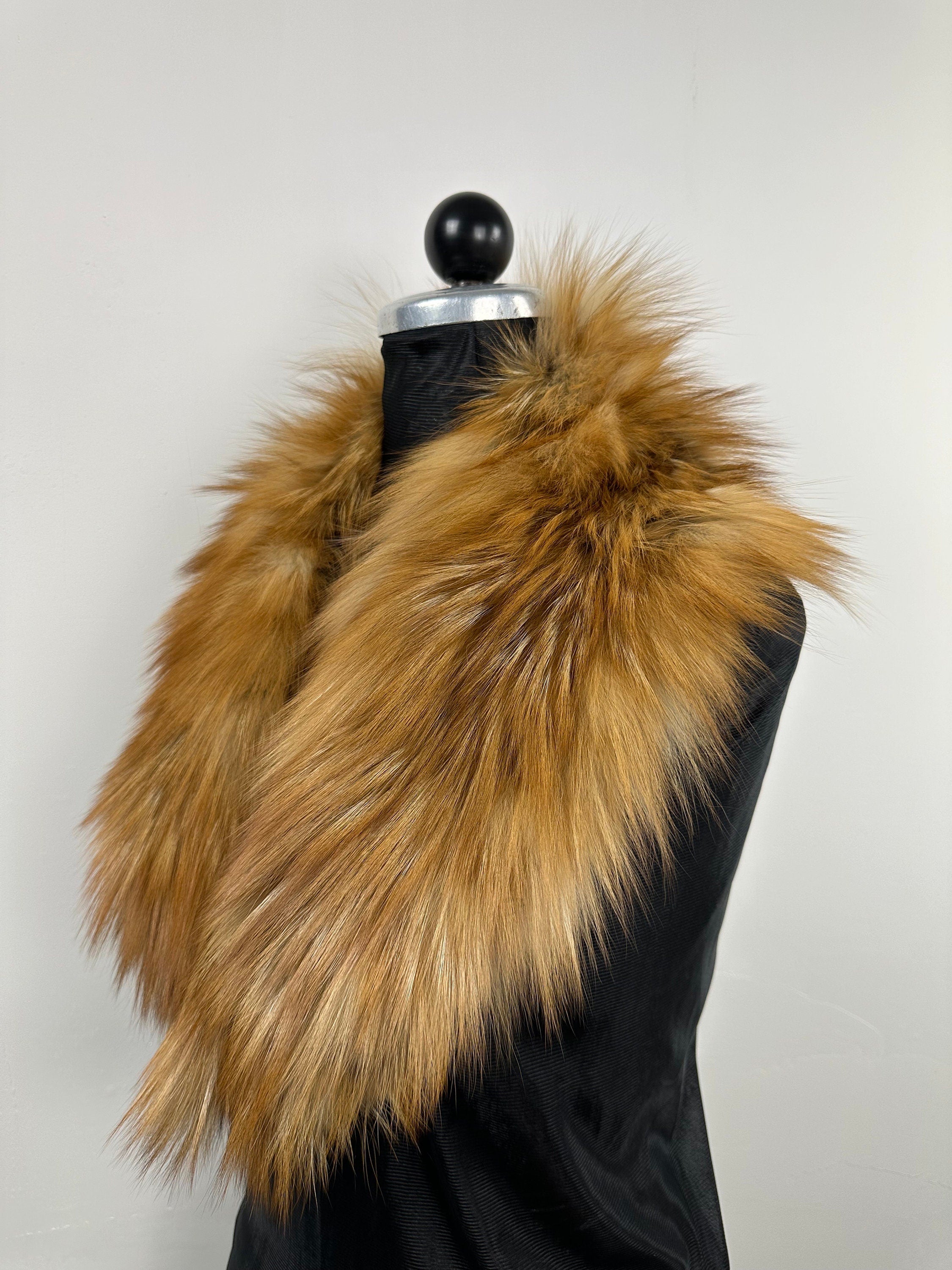 Handmade Golden Fox Fur Collar: Luxury Stole, Satin Lined