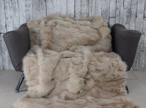 Beige Fox Fur Blanket: Luxury Warm Fur Throw Bedspread