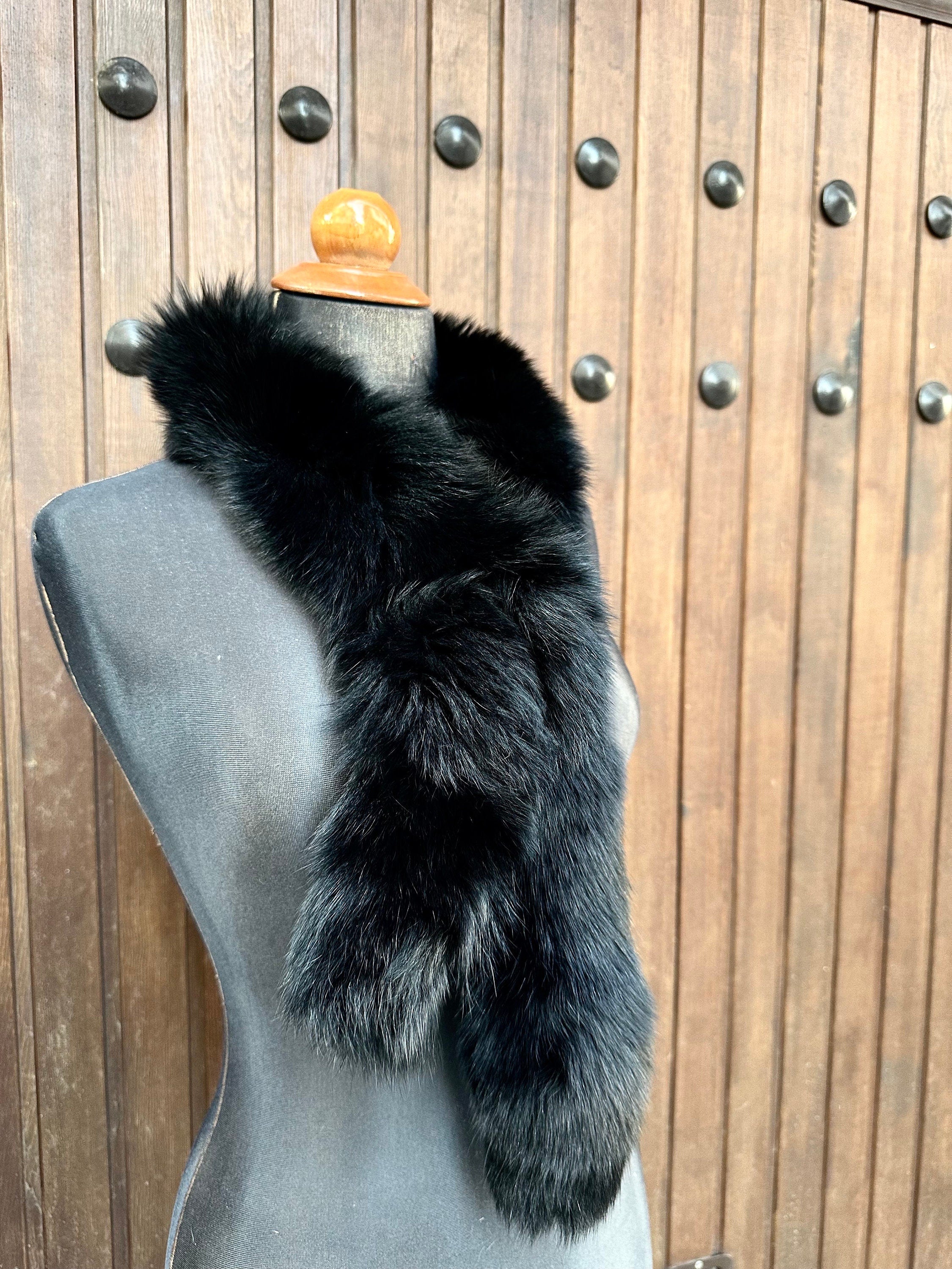 Stylish Black Fur Scarf, Real Fur Neck Warmer