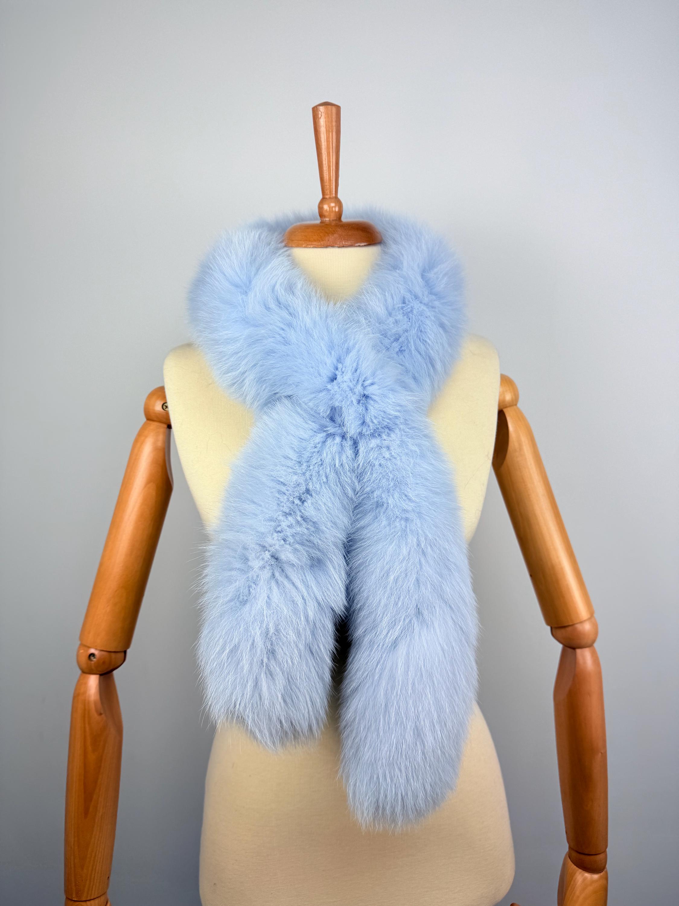 Light Blue Fox Fur Scarf: Real Fur Collar