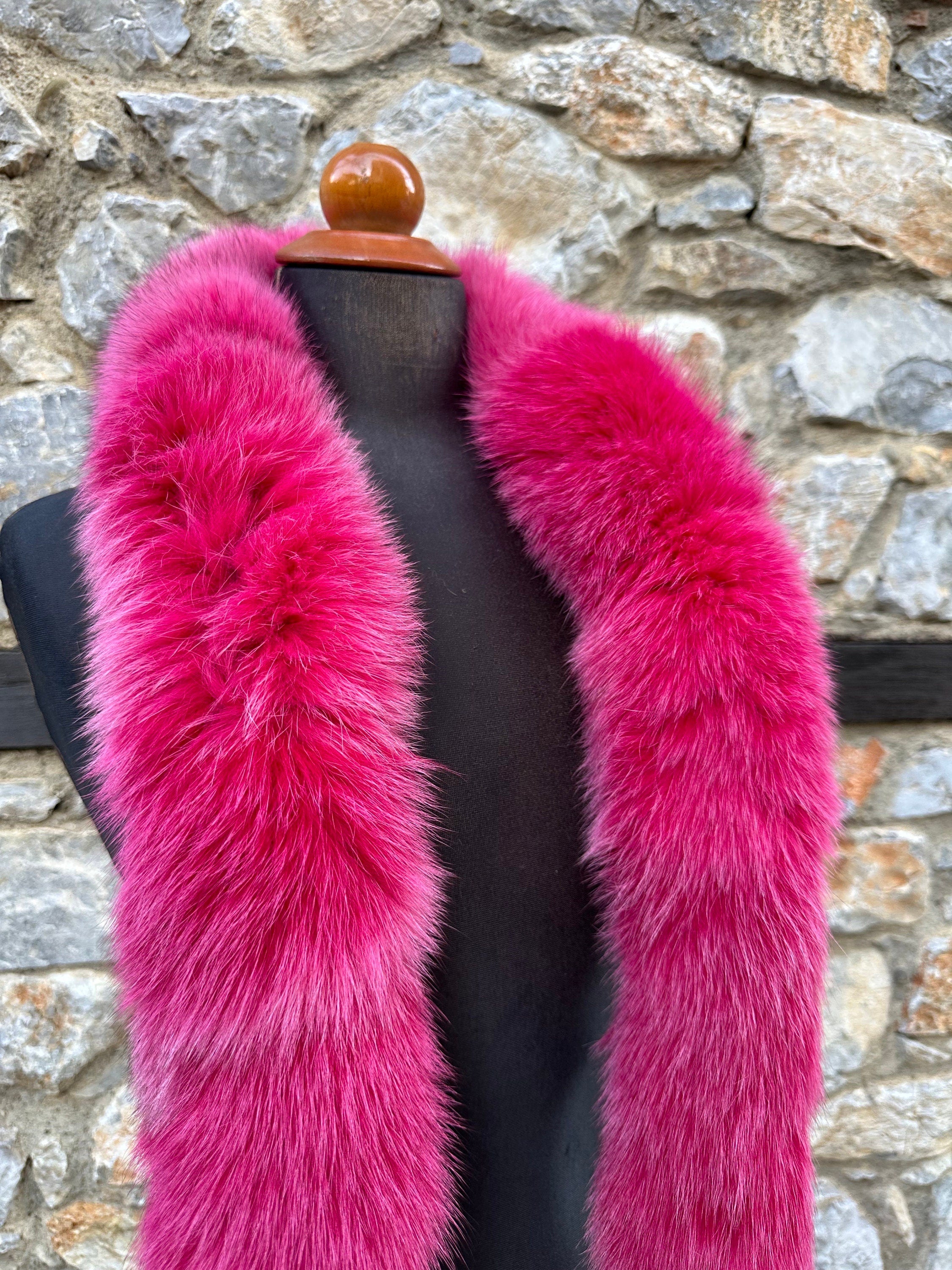 Fuchsia Fox Fur Scarf – Real Fur Scarf, Handmade in Greece, Luxury Winter Scarf