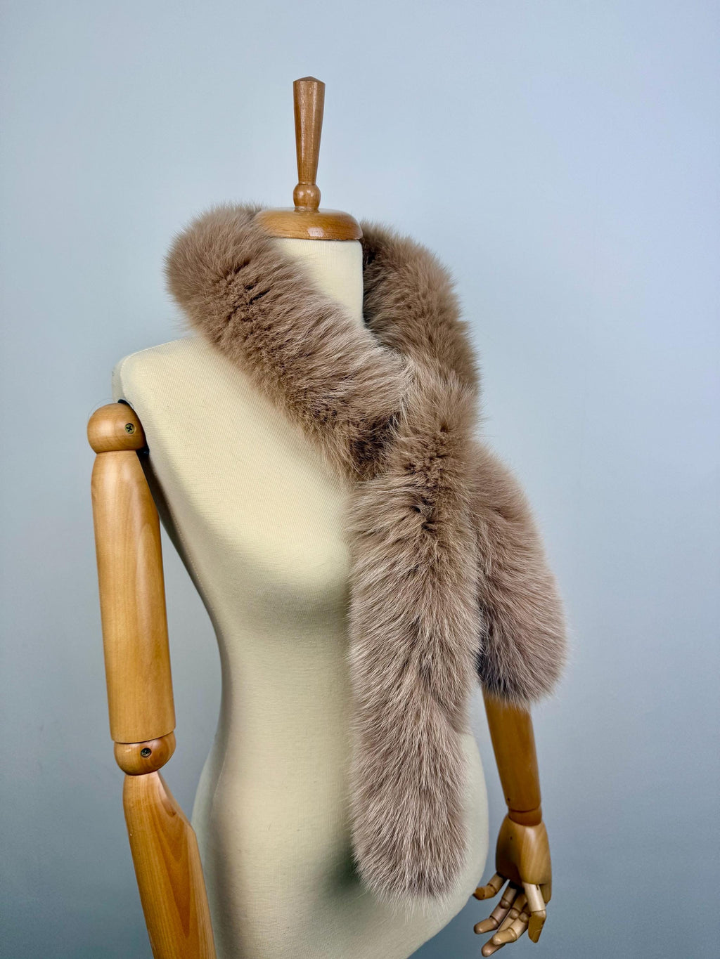 Beige Fox Fur Scarf – Real Fur Scarf, Handmade in Greece, Luxury Winter Scarf