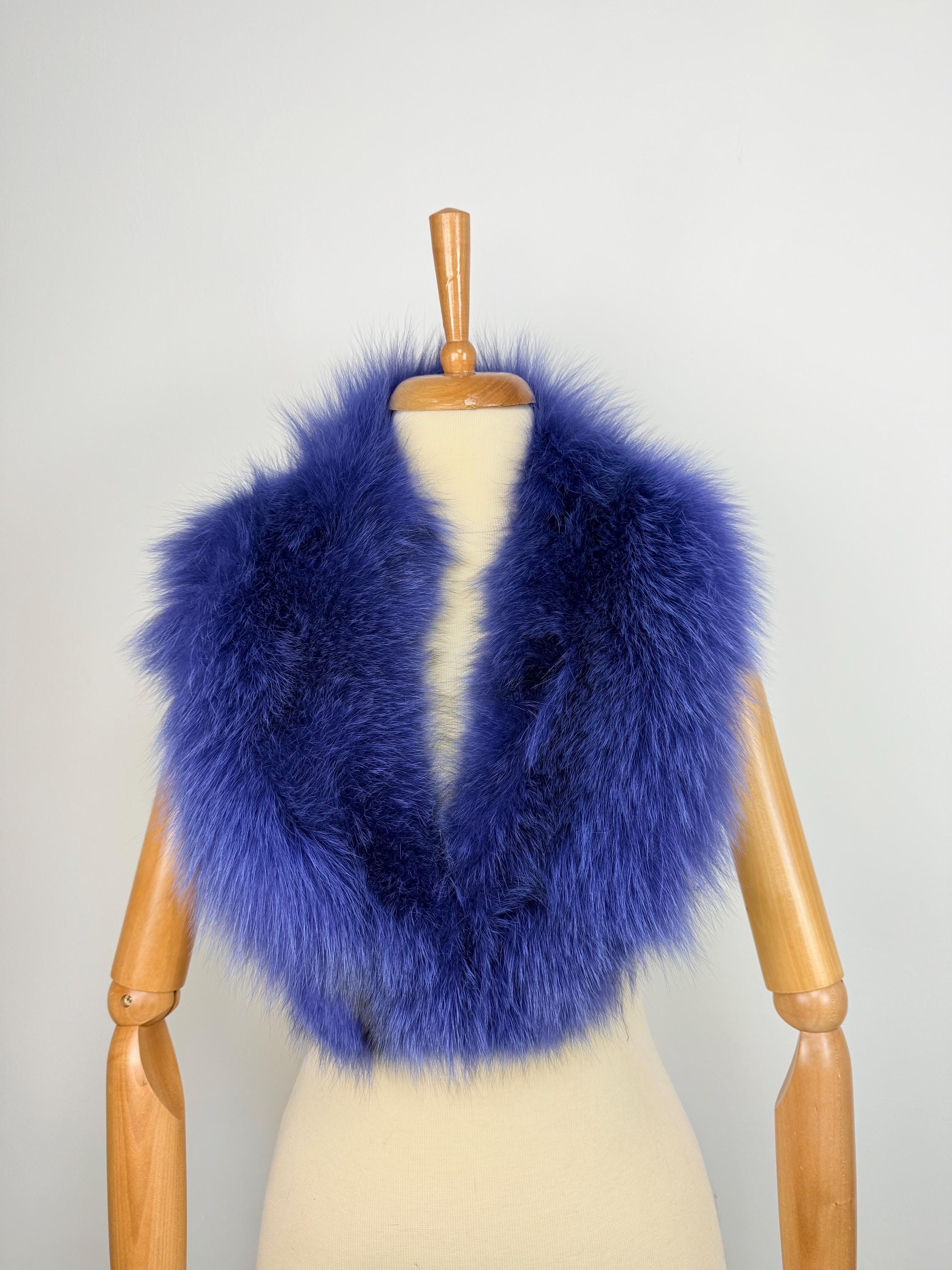 Luxury Royal Blue Fox Fur Collar – Real Fur, Handmade in Greece, Elegant Neck Accessory