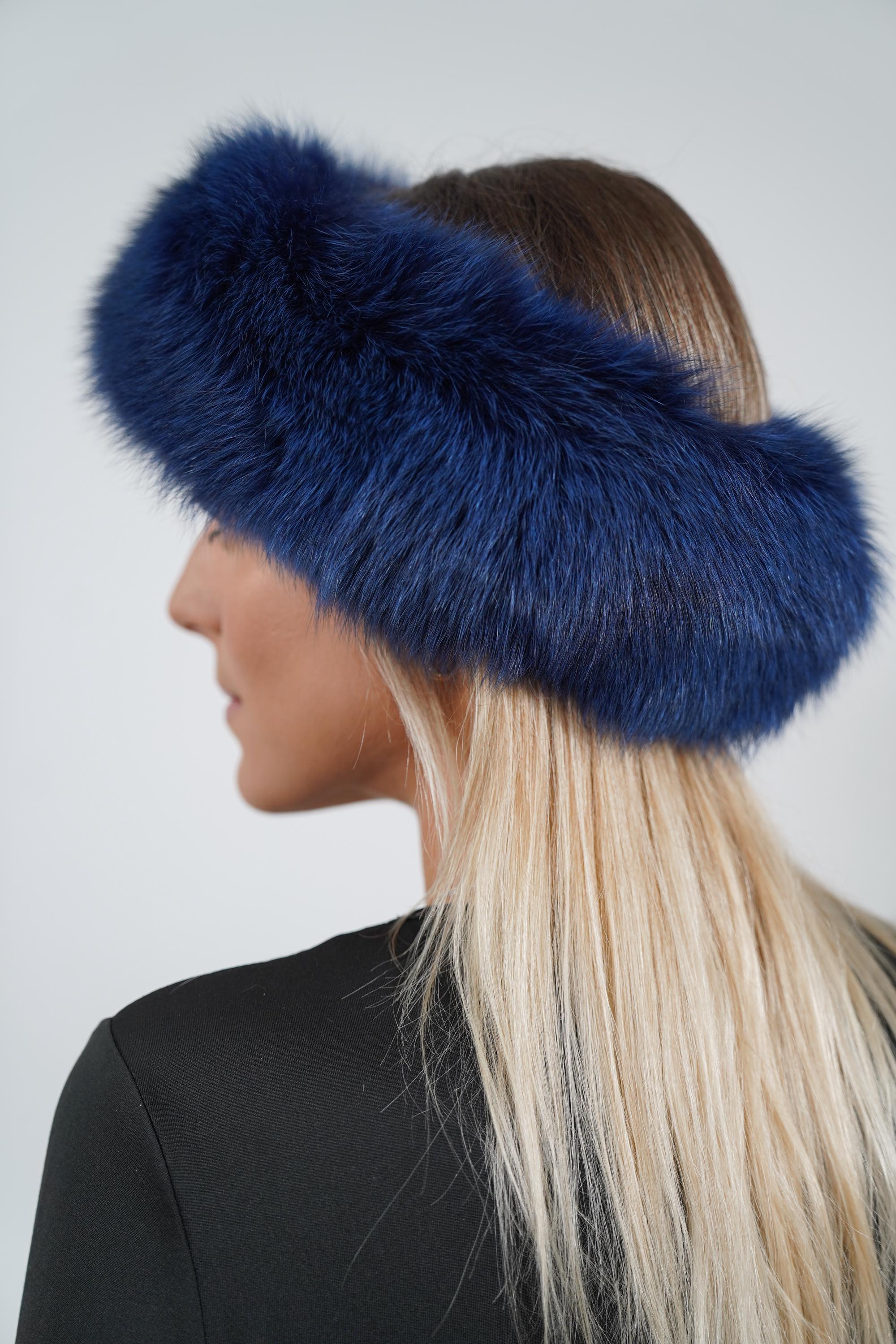 Luxury Blue Fur Headband: Warm Fluffy Fur Fox Head Band