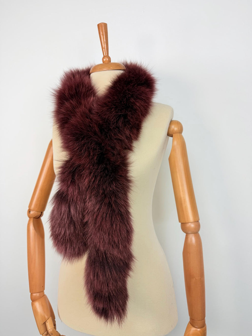 Burgundy Fox Fur Scarf – Real Fur Scarf, Handmade in Greece, Luxury Winter Scarf