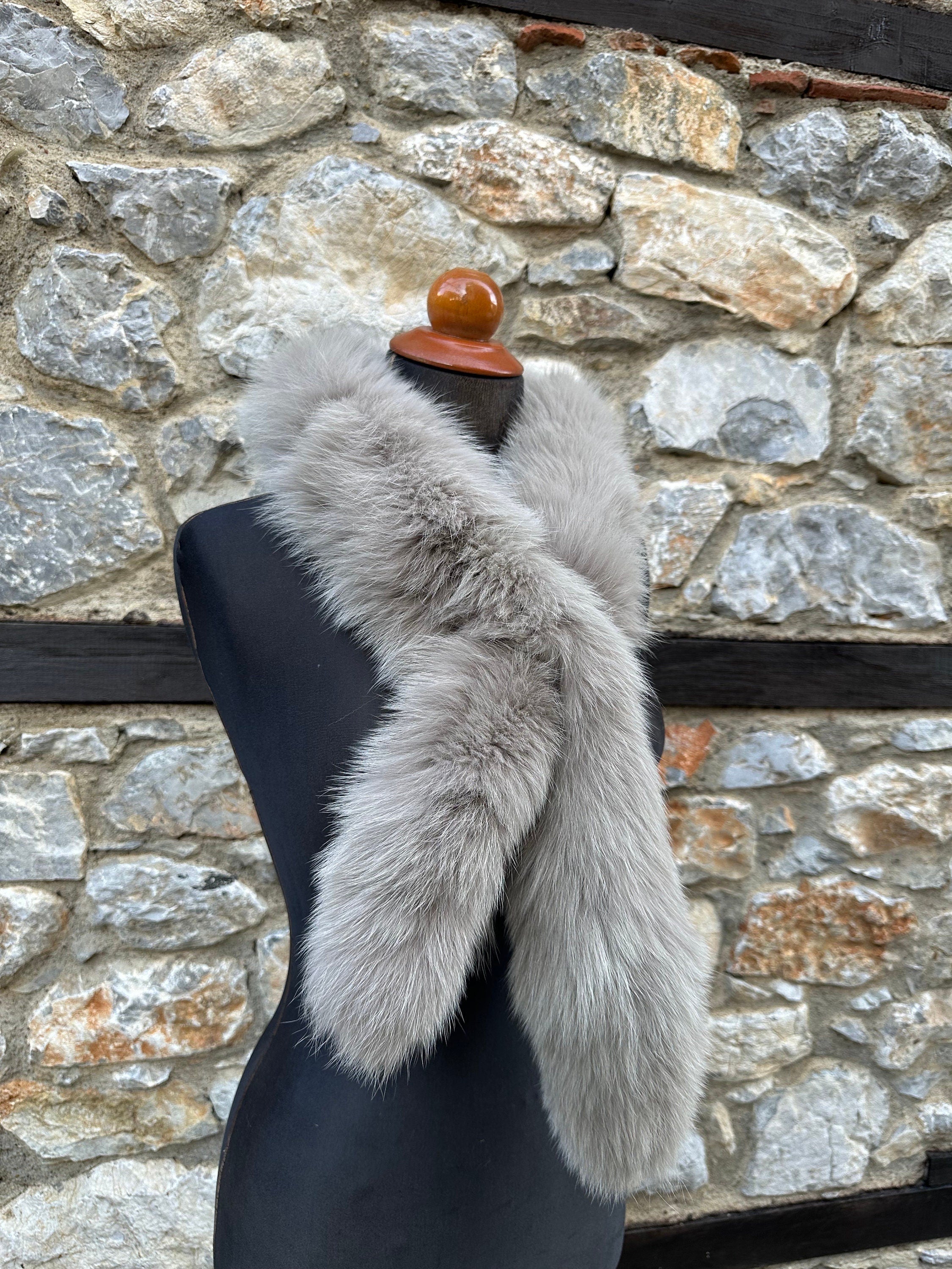 Handmade Fox Fur Scarf: Warm Genuine Gray Fur Scarf