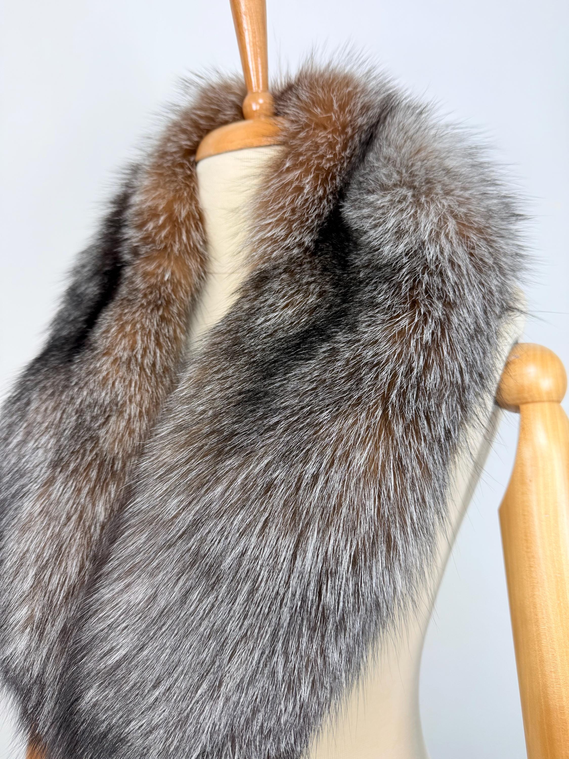Luxury Crystal Fox Fur Collar – Real Fur, Handmade in Greece, Elegant Neck Accessory