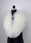 White Mongolian Sheepskin Fur Collar: Luxury Bridal Fur Stole
