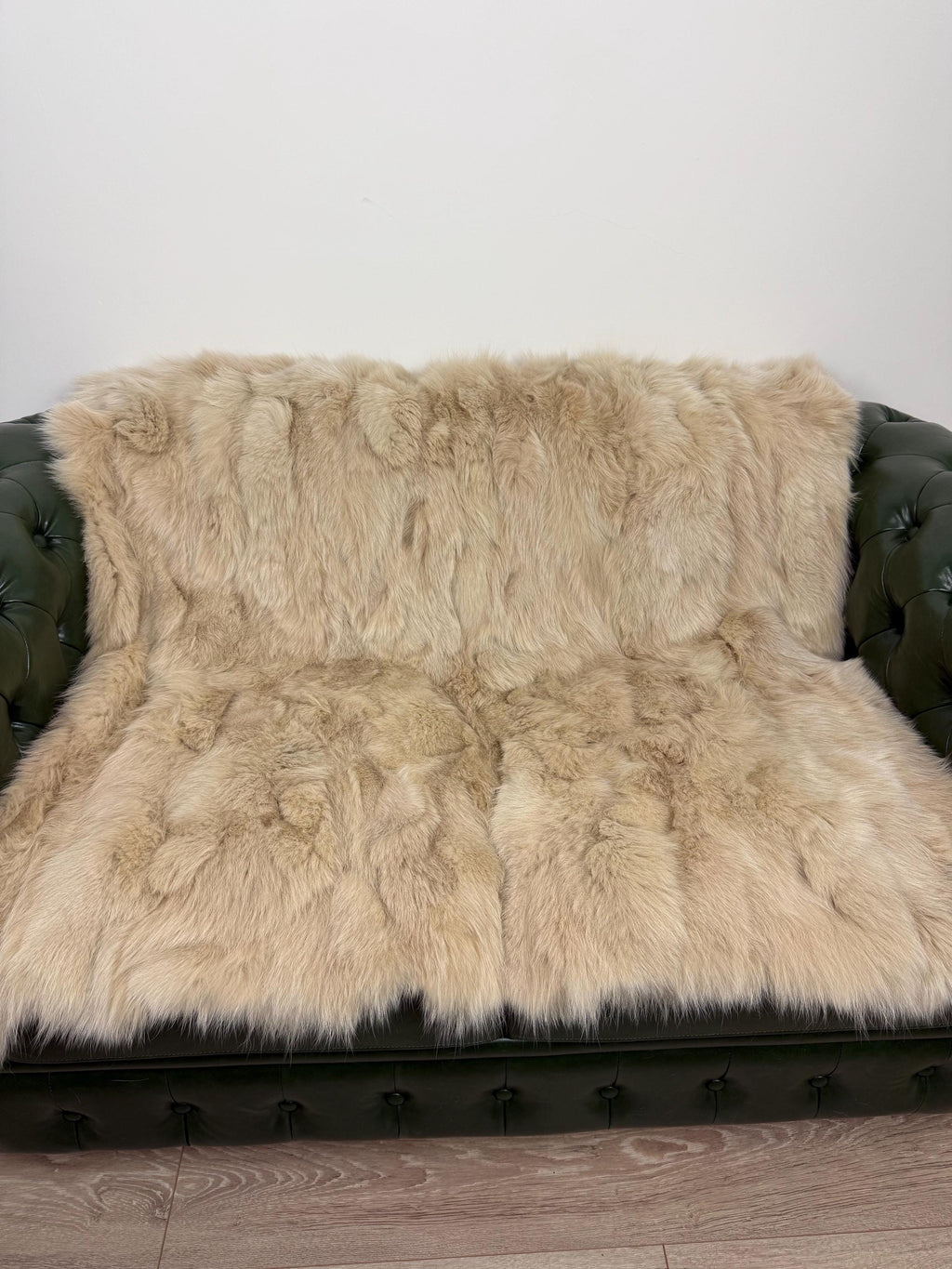 Luxury Beige Fox Fur Blanket: Handmade Fluffy Bedspread, Sofa Throw