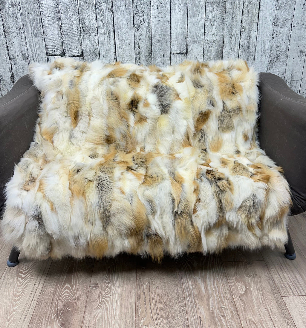 Luxury Fox Fur Blanket: Handmade Golden Island Throw