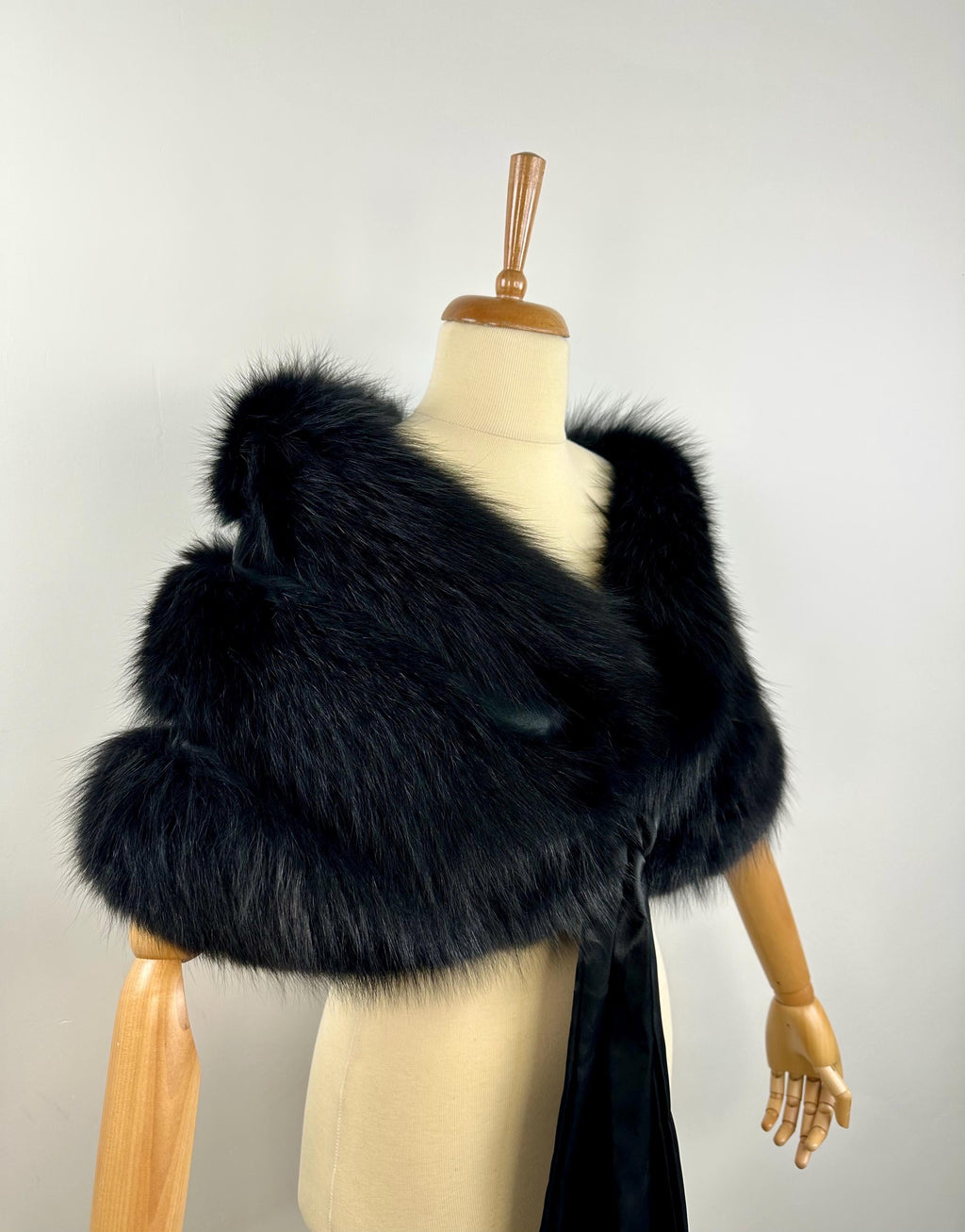 Black Fox Fur Stole: Handmade Real Fur Shawl
