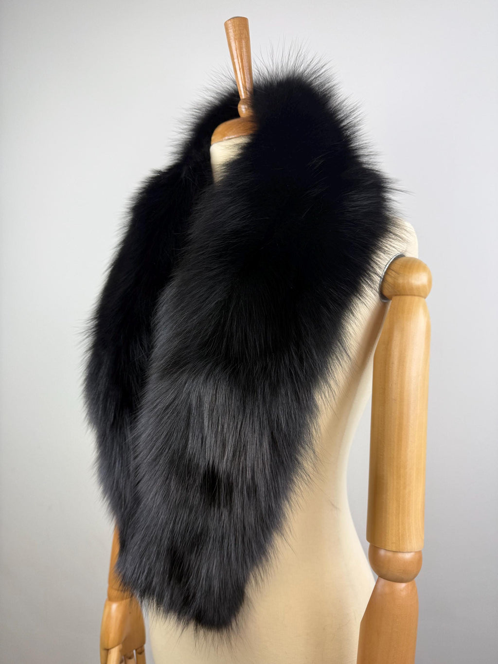 Black Fox Fur Stole – Real Fur Wrap, Extra Long Luxury Fur, Handmade in Greece