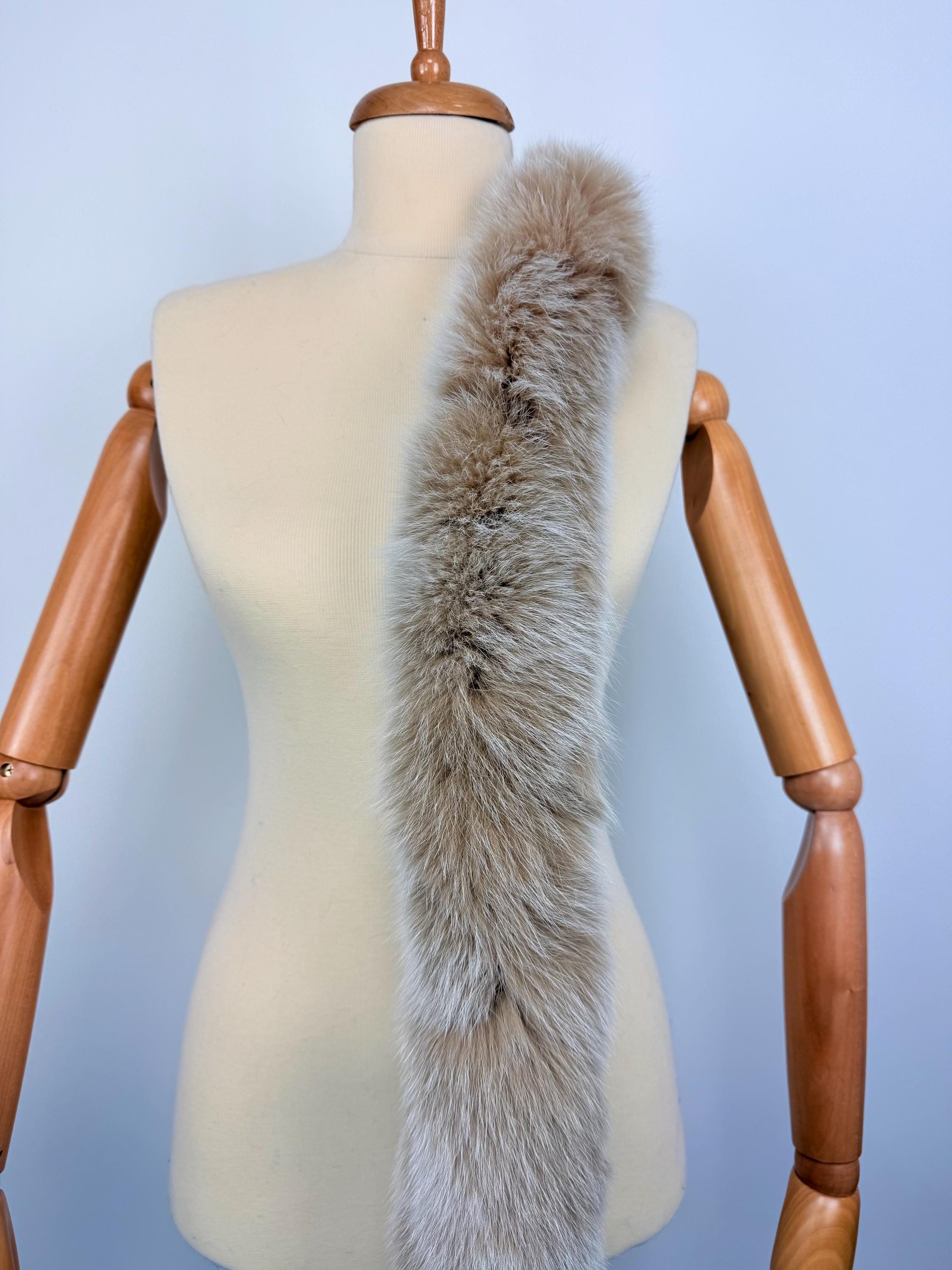 Luxury Beige Fox Fur Scarf – Real Fur, Handmade in Greece, Elegant Winter Scarf