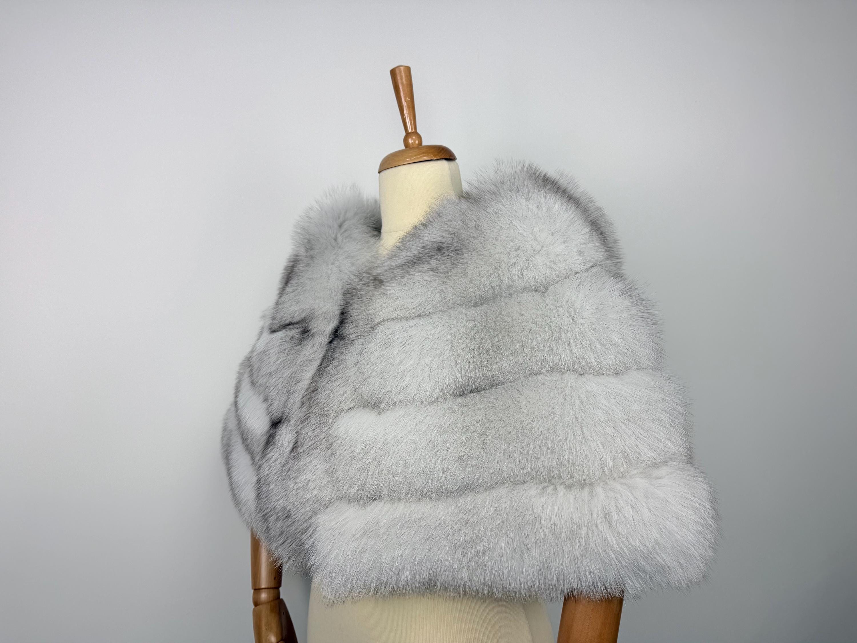 Luxury Blue Fox Fur Stole: Real Ice White Fur Bridal Shawl