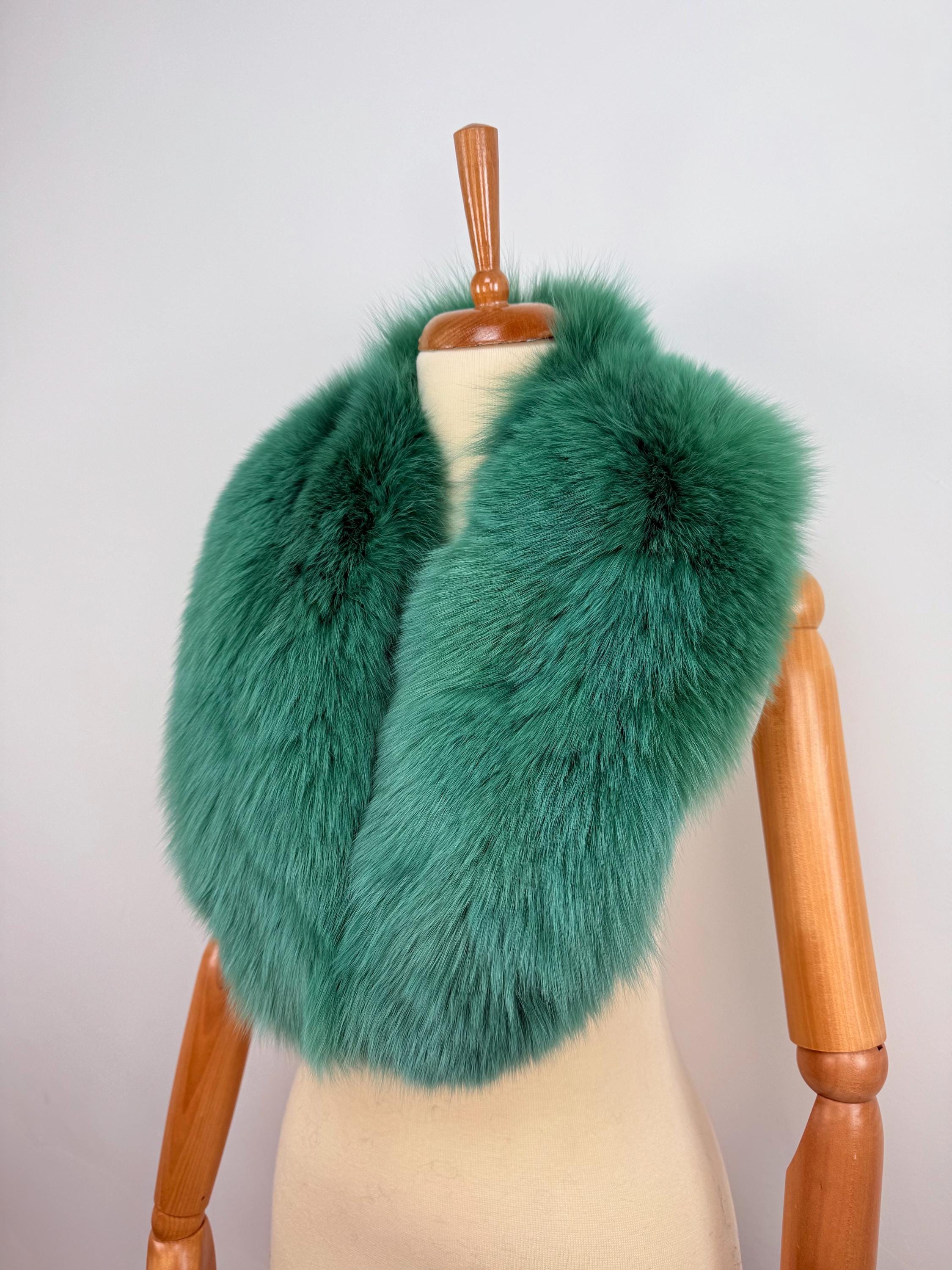 Green Fox Fur Collar – Real Fur Collar, Handmade in Greece, Luxury Neck Accessory