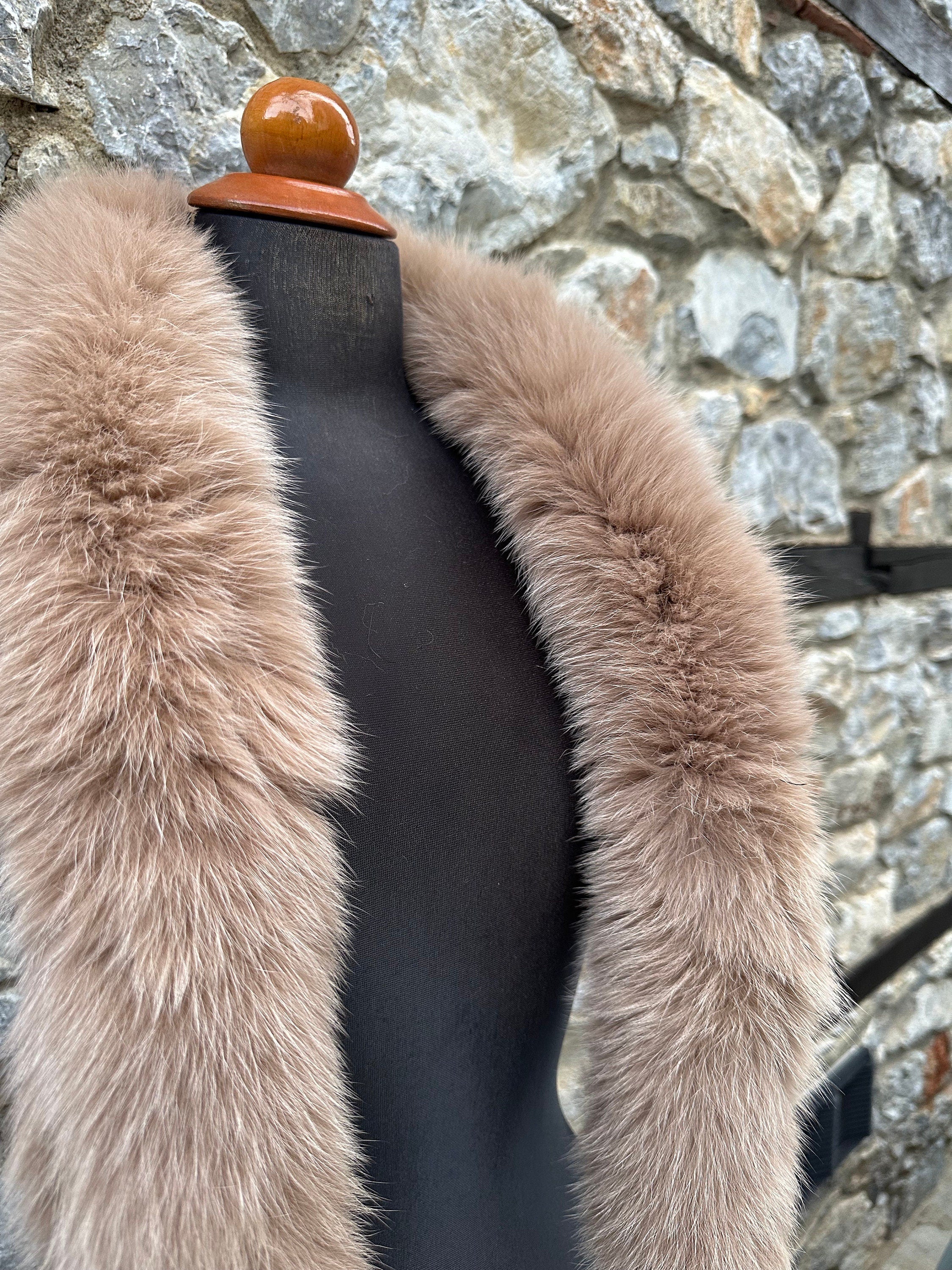 Beige Fox Fur Scarf – Real Fur Scarf, Handmade in Greece, Luxury Winter Scarf