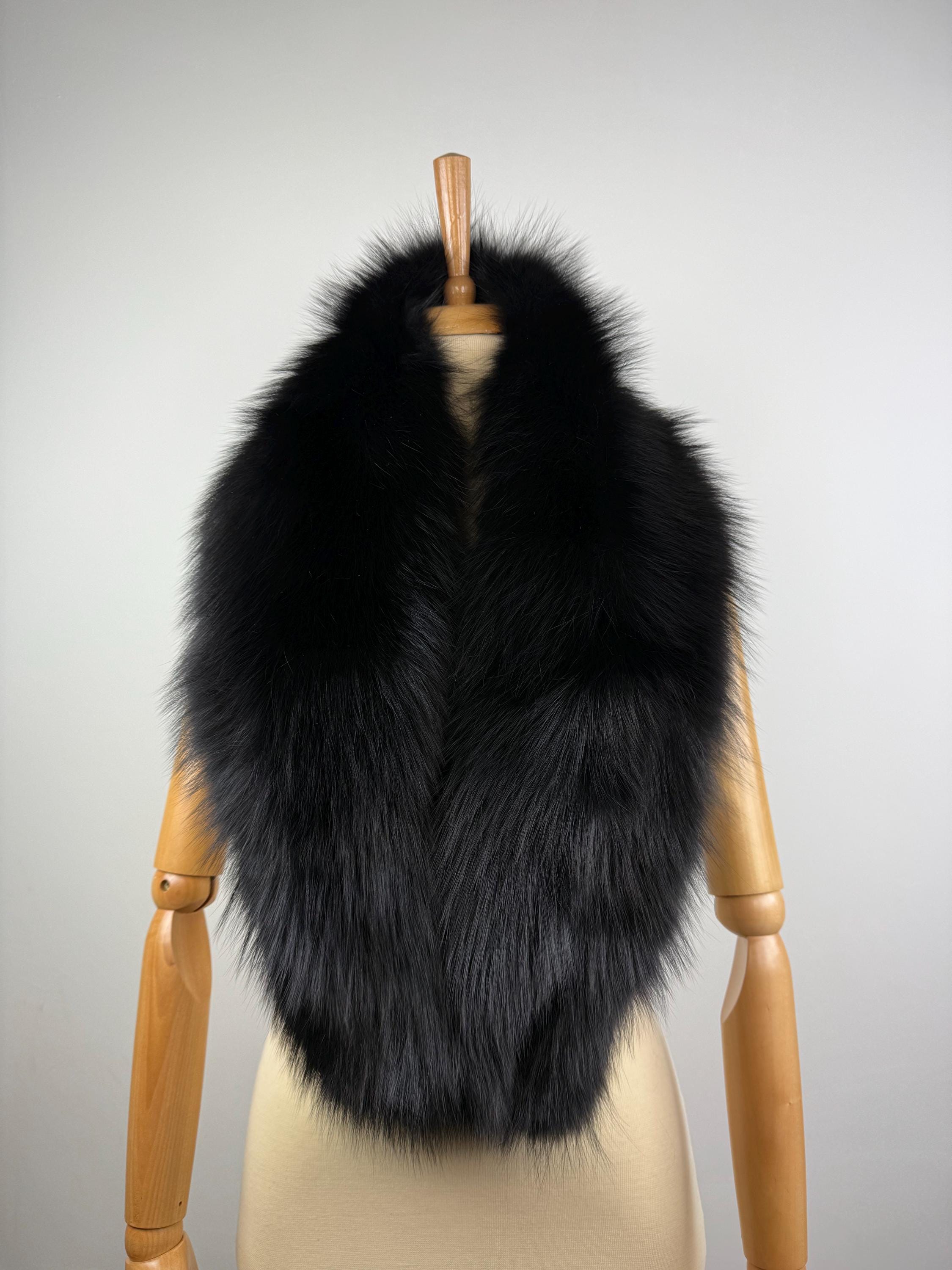 Black Fox Fur Stole – Real Fur Wrap, Extra Long Luxury Fur, Handmade in Greece