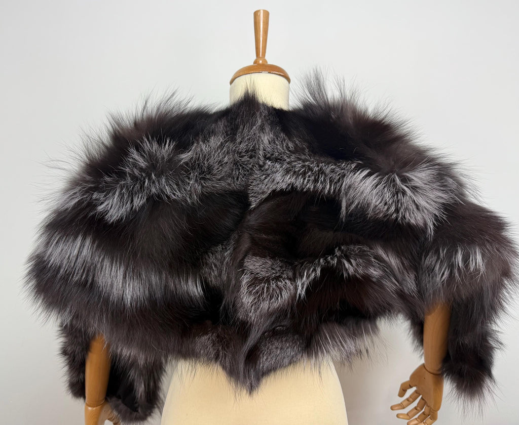 Silver Fox Fur Shawl – Real Fur Shawl, Handmade in Greece, Luxury Evening Wrap
