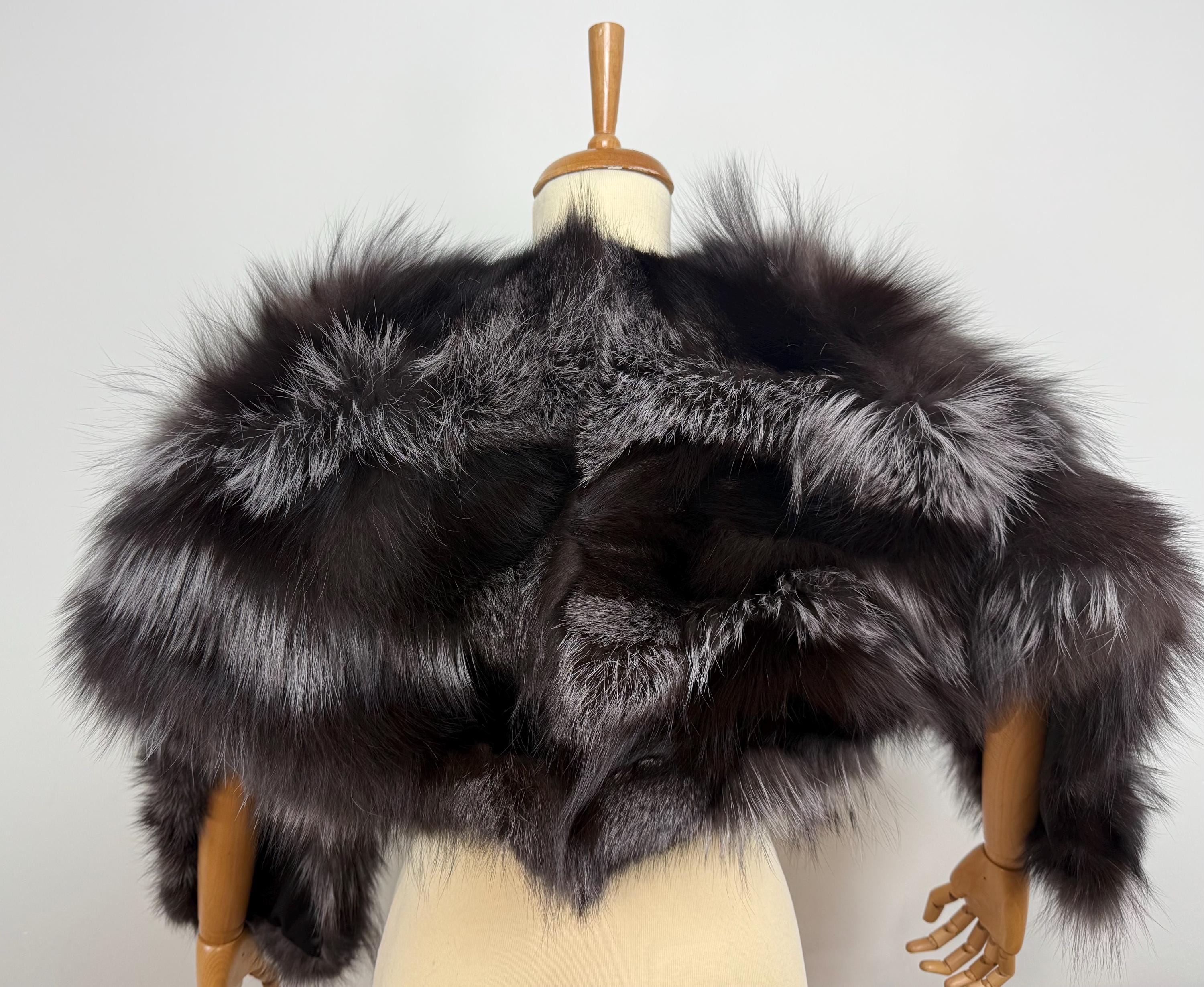 Silver Fox Fur Shawl – Real Fur Shawl, Handmade in Greece, Luxury Evening Wrap