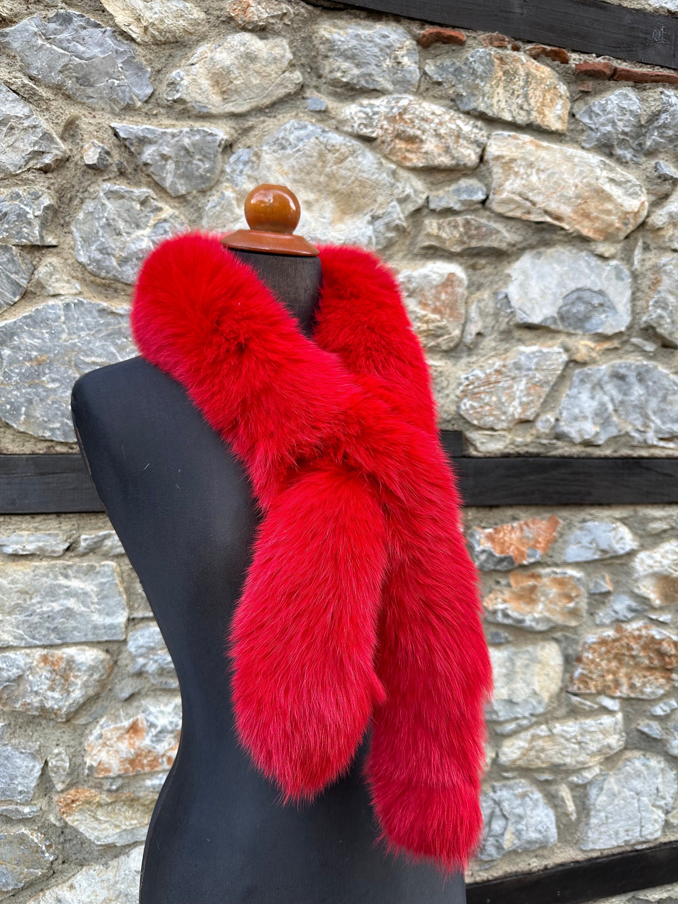 Red Fox Fur Scarf – Real Fur Scarf, Handmade in Greece, Luxury Winter Scarf