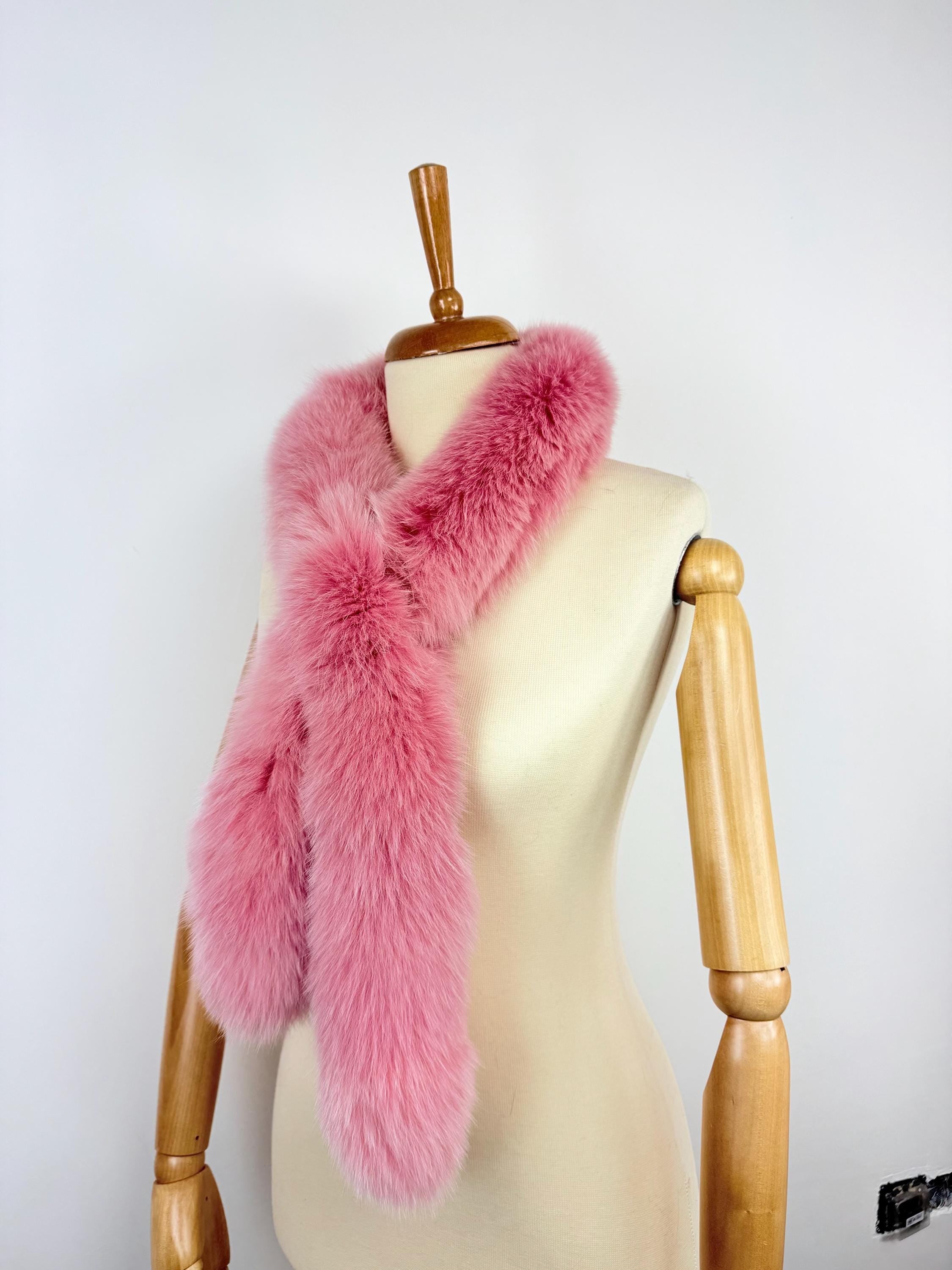 Pink Fox Fur Scarf – Real Fur Scarf, Handmade in Greece, Luxury Winter Scarf