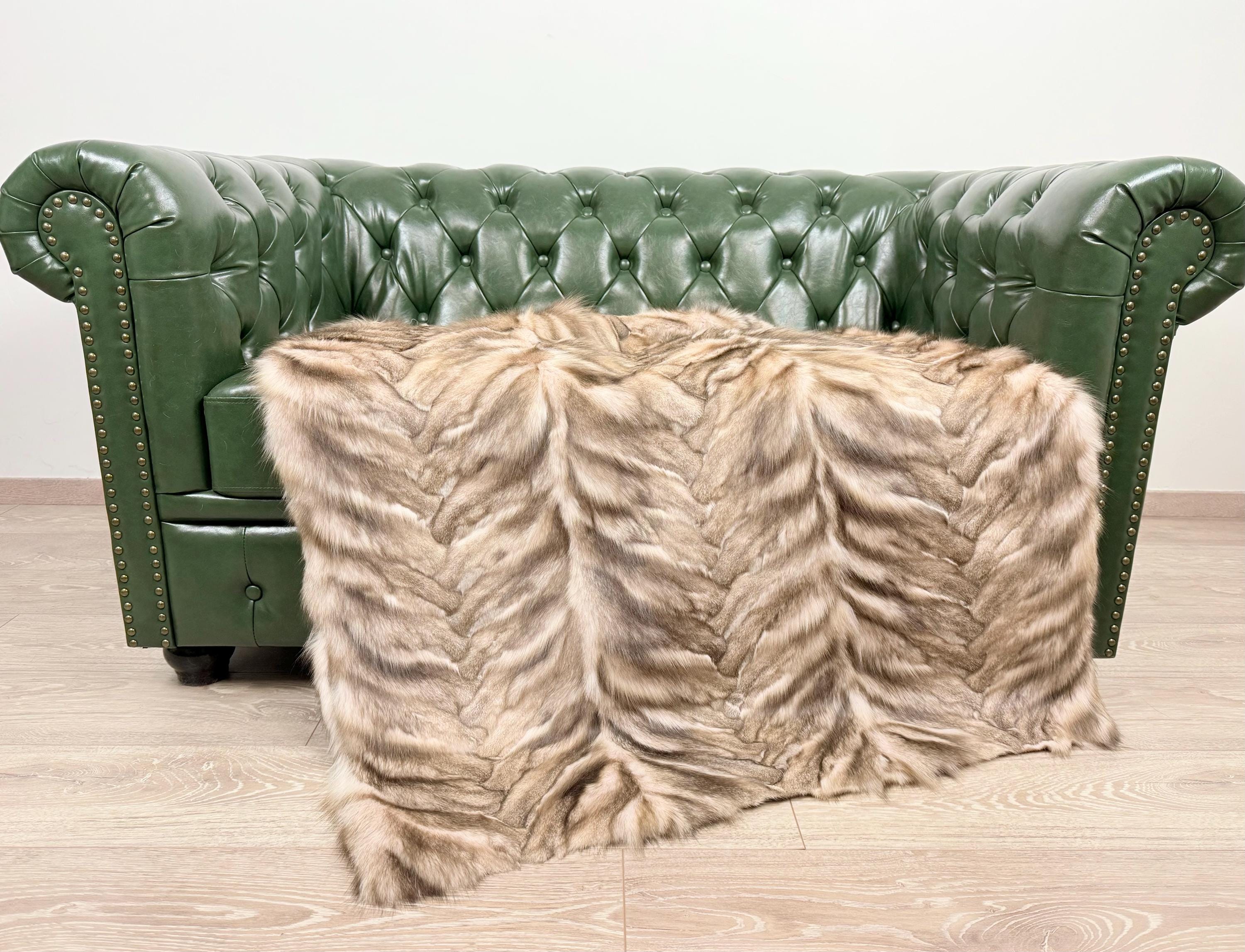 Luxury Fox Fur Blanket Throw - Handmade in Greece