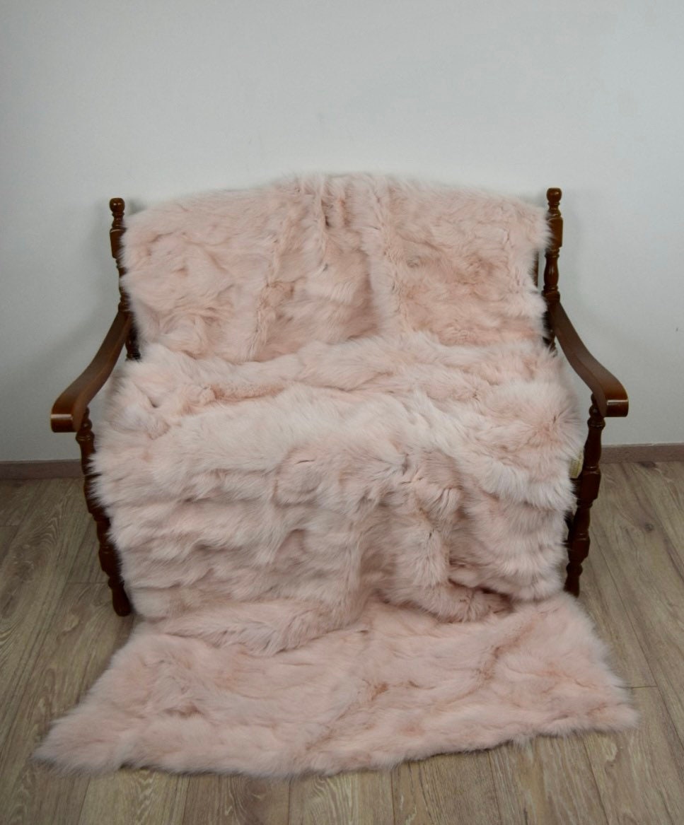 Genuine Pink Fox Fur Blanket: Soft Fur Throw