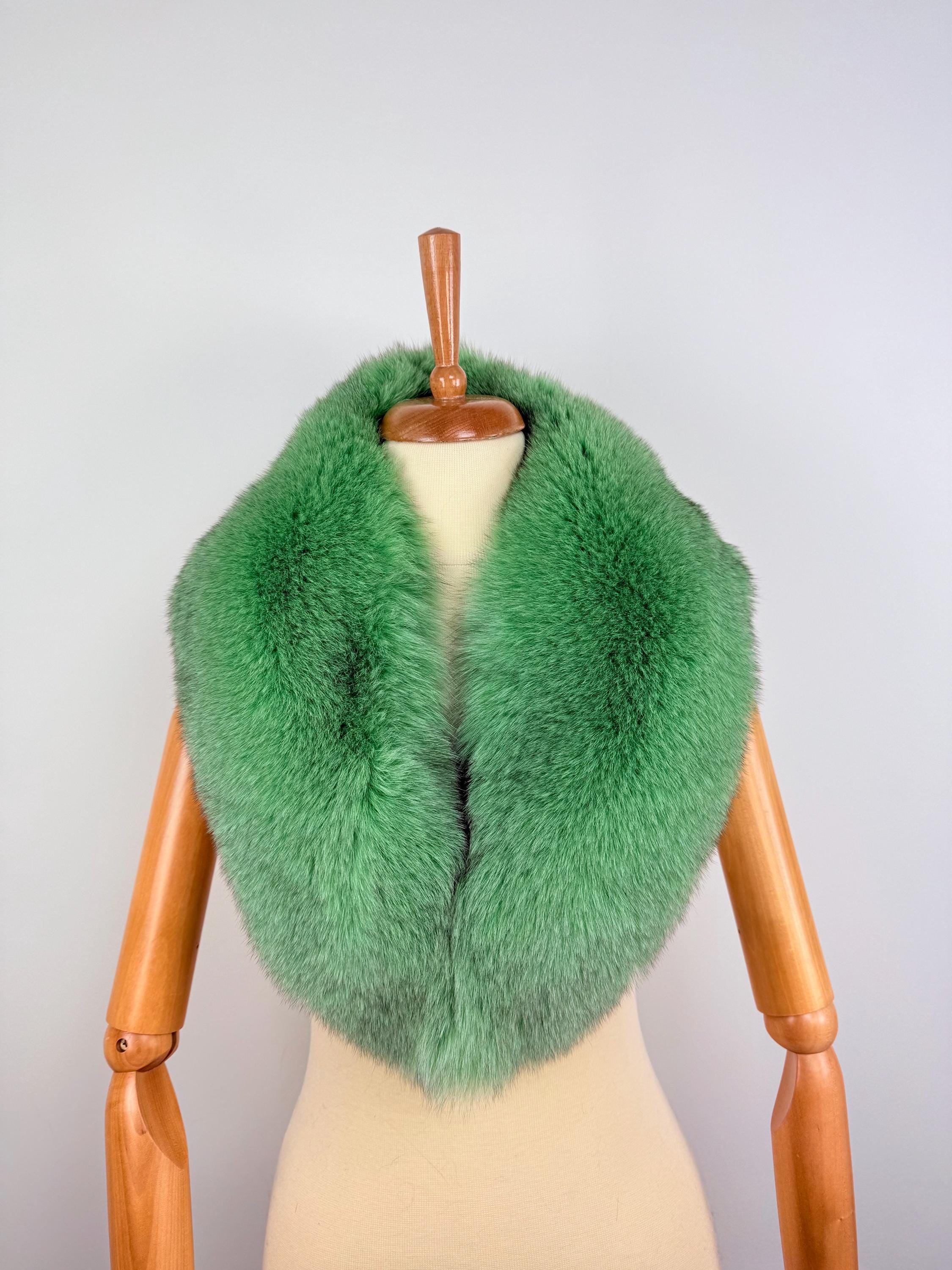 Emerald Green Fox Fur Collar – Real Fur Collar, Handmade in Greece, Luxury Neck Accessory