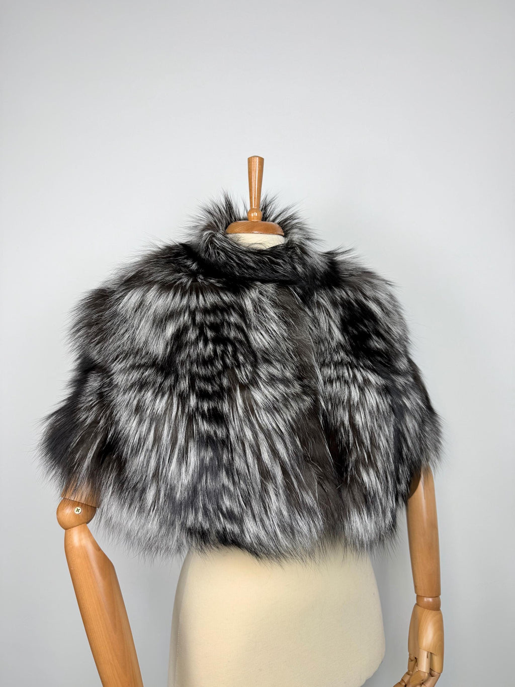 Silver Fox Fur Shawl – Real Fur Wrap, Handmade in Greece, Luxury Fur Shawl