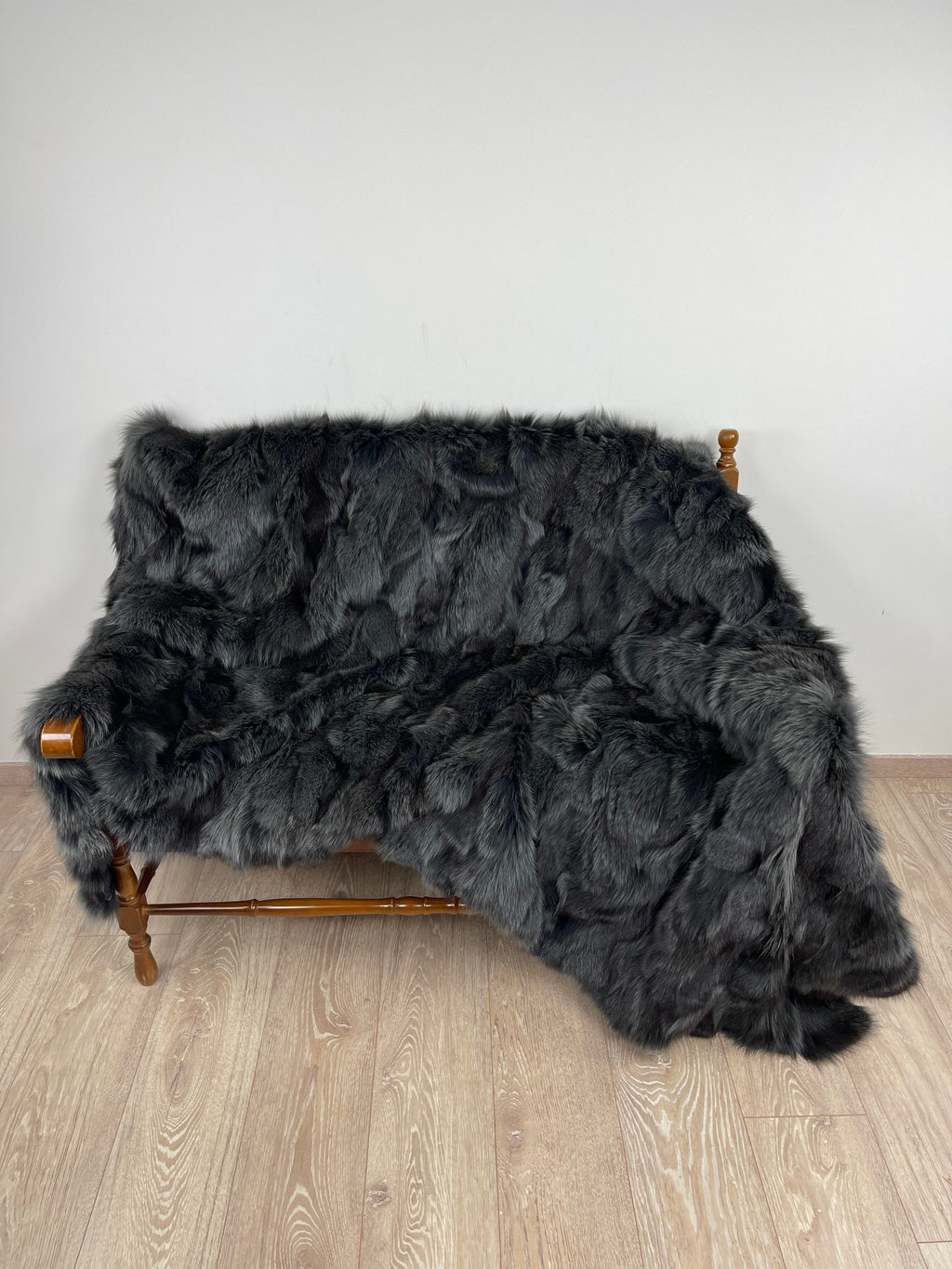 Dark Gray Fox Fur Blanket – Real Fur Throw, Handmade in Greece, Luxury Fur Blanket