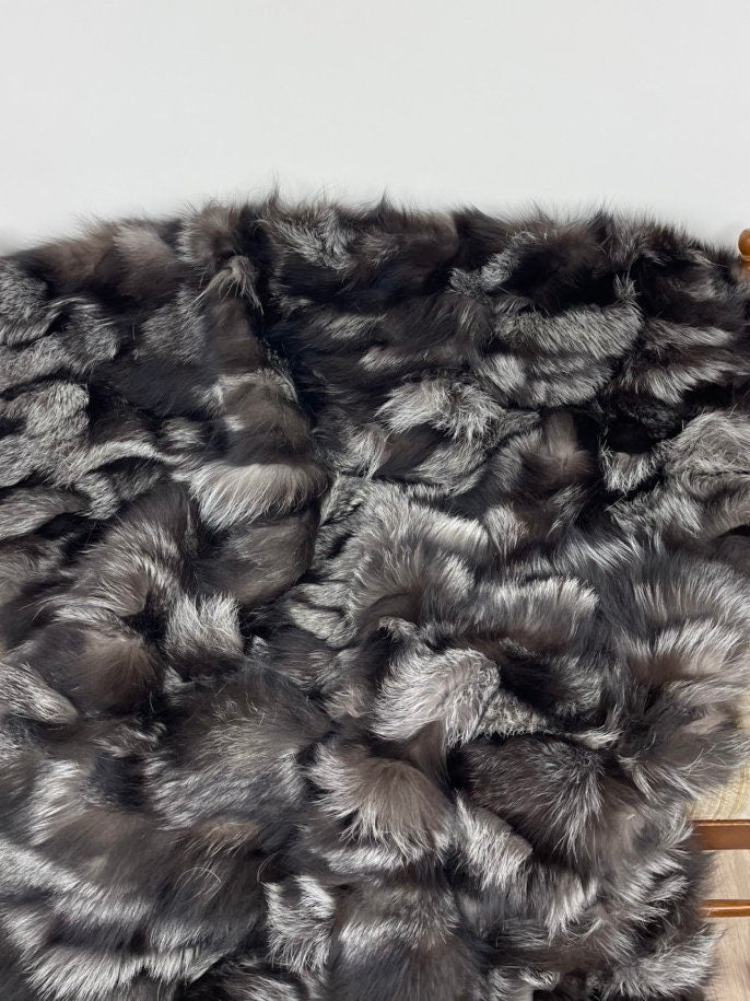 Silver Fox Fur Blanket – Real Fur Throw, Handmade in Greece, Luxury Fur Blanket