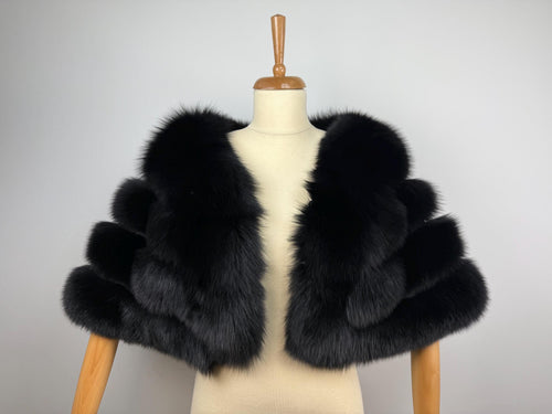Black Fox Fur Stole – Real Fur Formal Shawl, Handmade in Greece