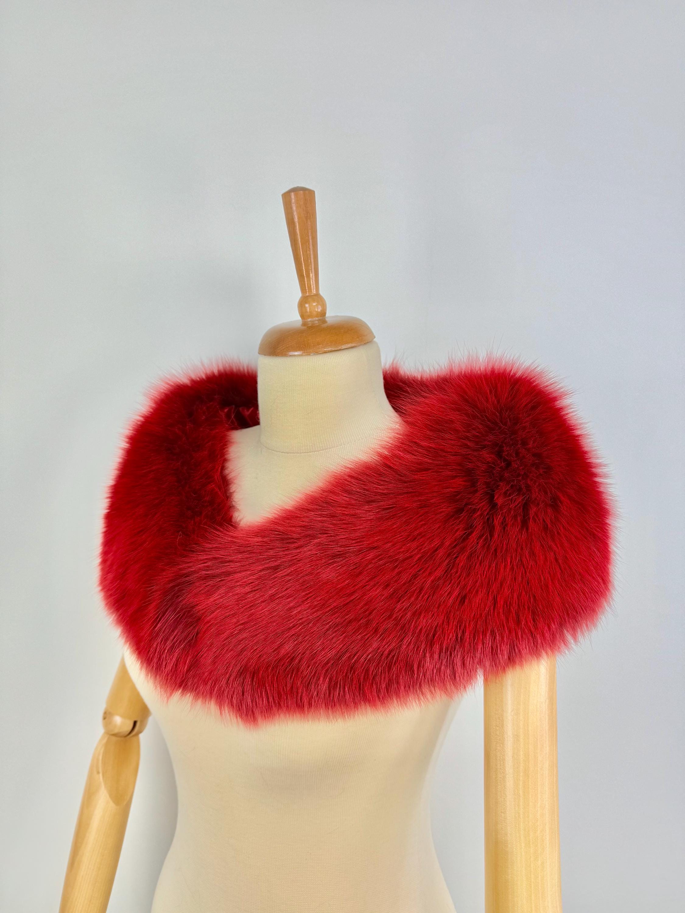 Red Fur Collar, Real Fox Fur Collar, Handmade Fur Collar, Luxury Winter Fur Accessory